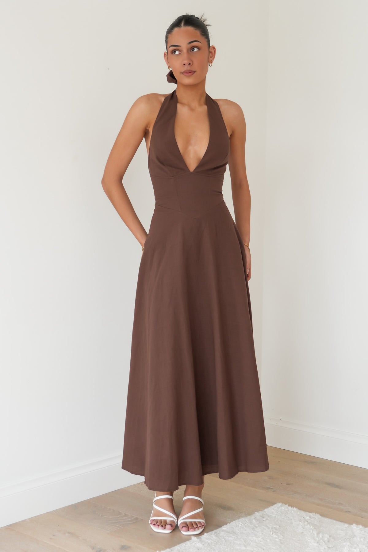 Merritt Halter Maxi Dress Chocolate