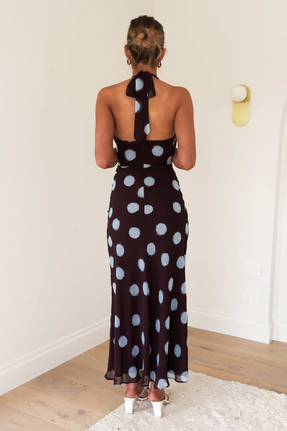 Micala Halter Maxi Dress Plum Blue Polka Dot