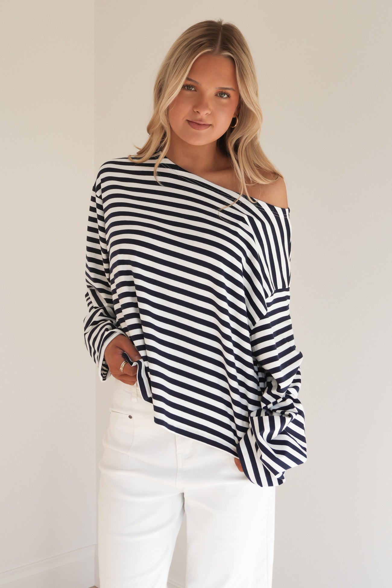 Monika Long Sleeve Tee Navy Stripe