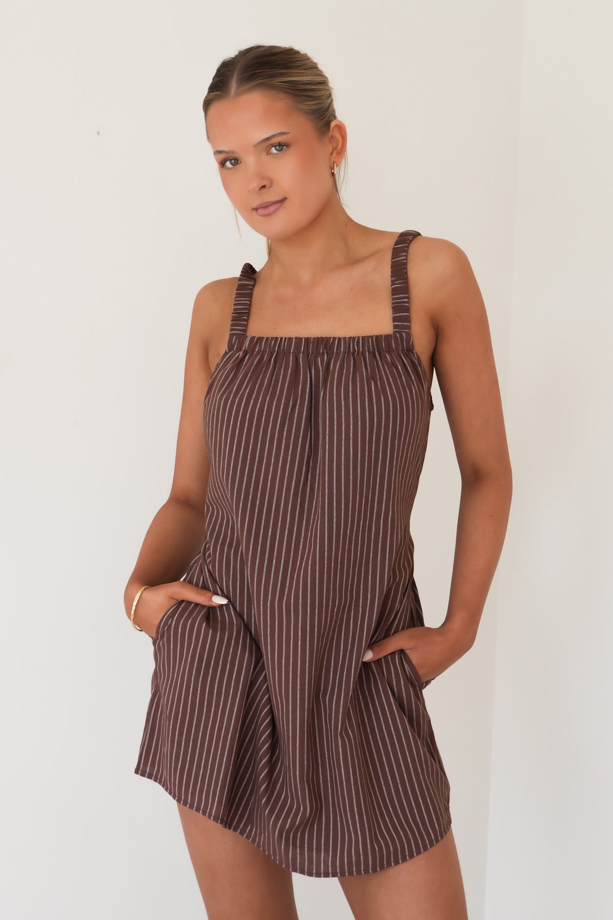Myla Stripe Mini Dress Brown