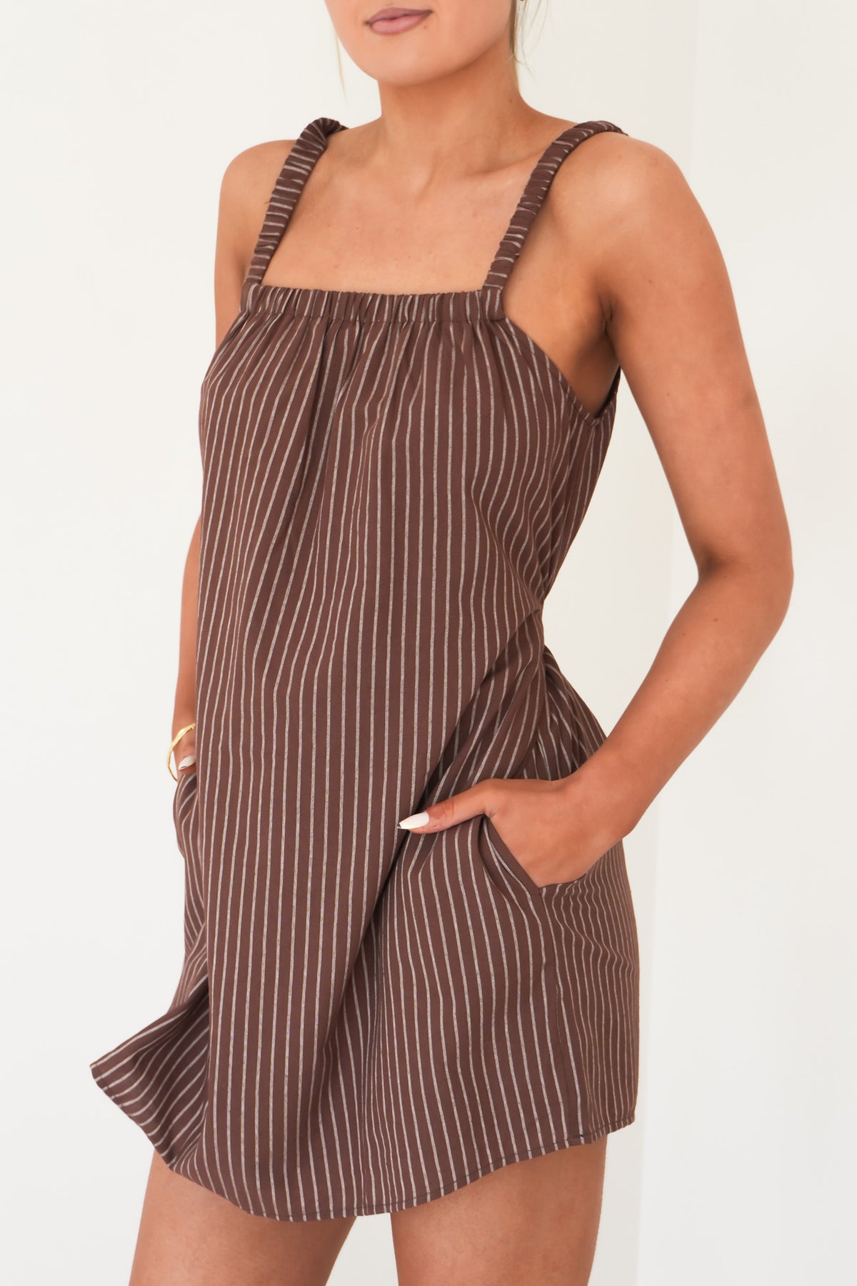 Myla Stripe Mini Dress Brown
