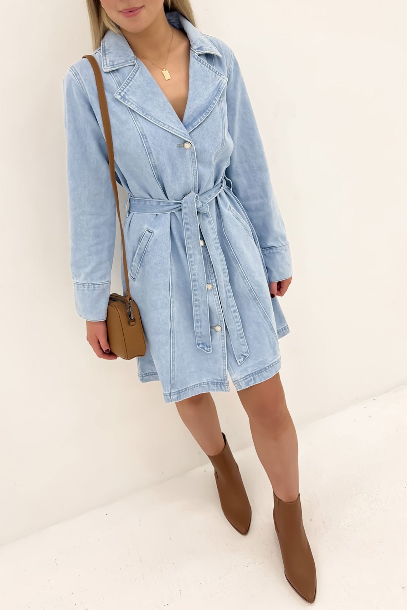 Nadia Denim Mini Dress Light Blue