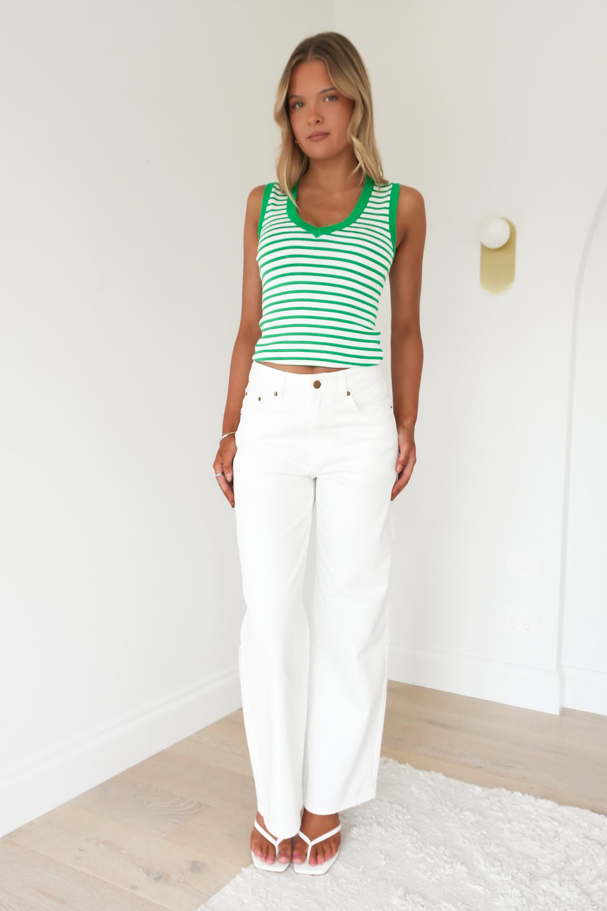 Naoise Knit Tank Green White Stripe