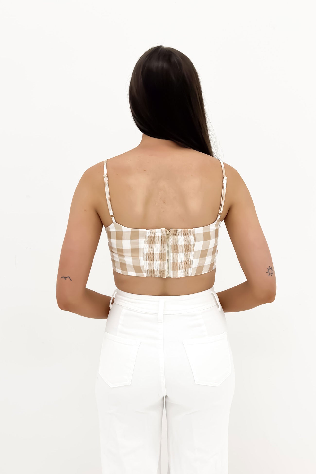 Naomi Crop Beige Gingham
