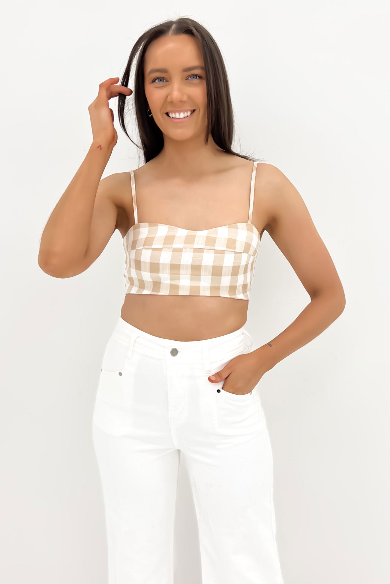 Naomi Crop Beige Gingham