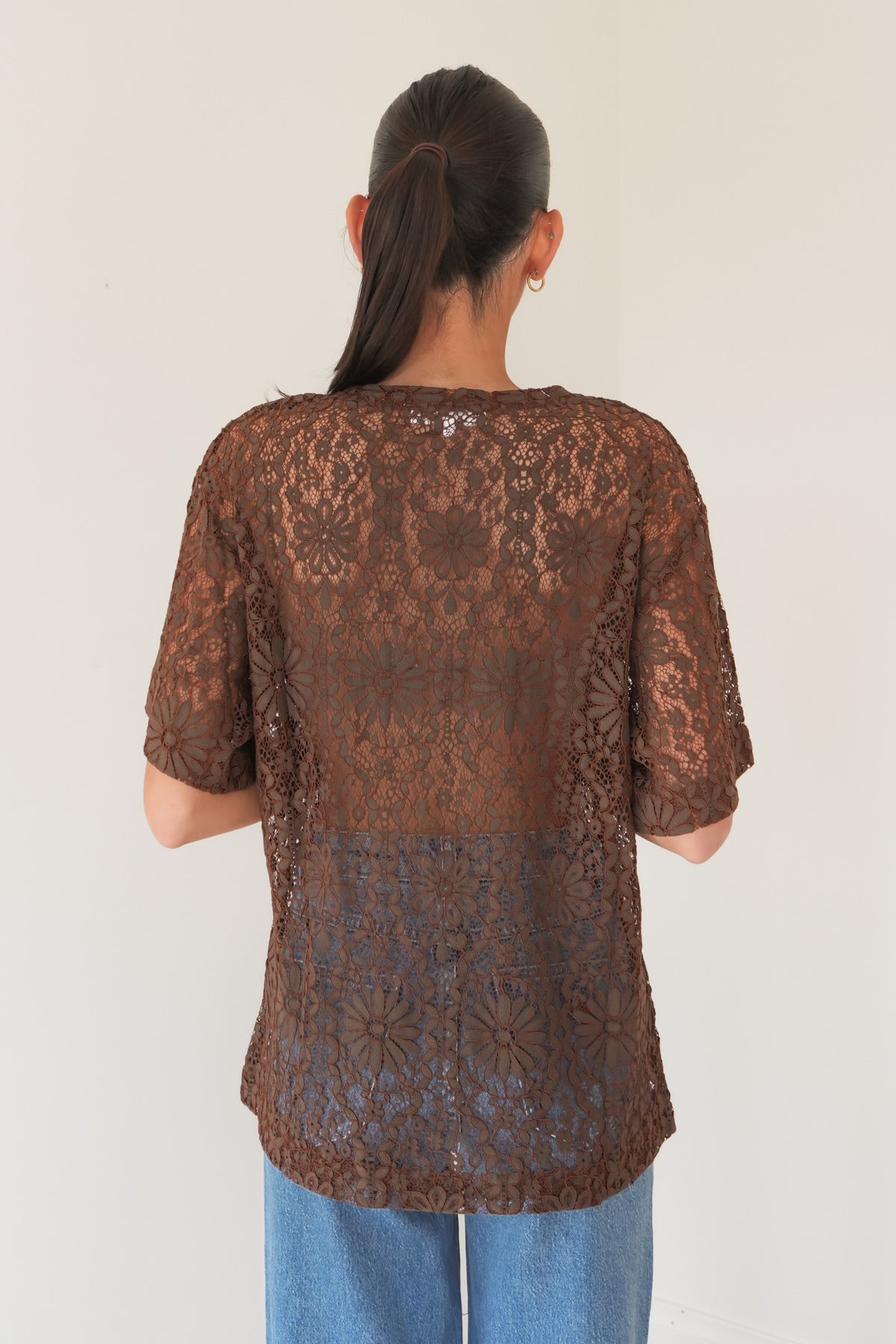 Narella Lace Tee Chocolate
