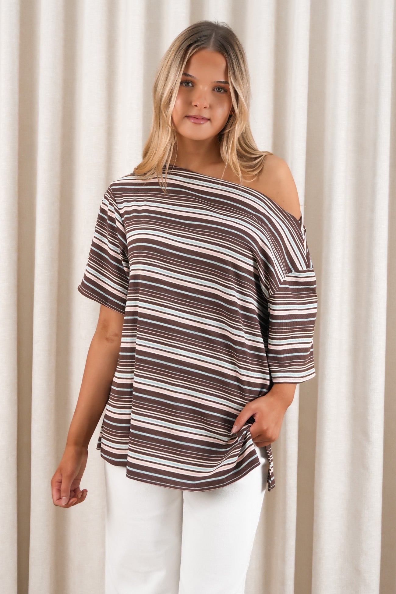 Neave Tee Pink Chocolate Stripe