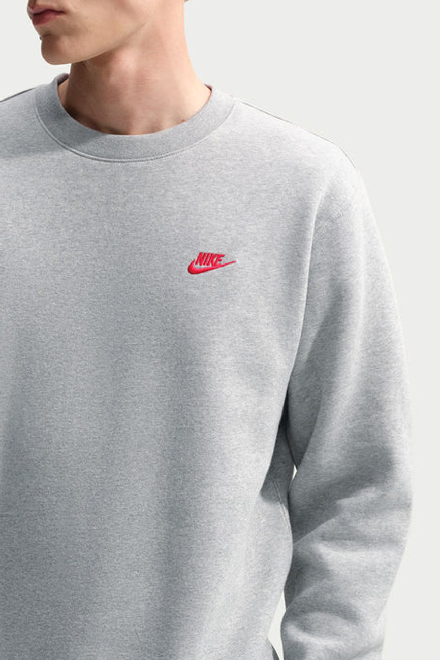 Nike Club Fleece Crew Dark Grey Heather University Red