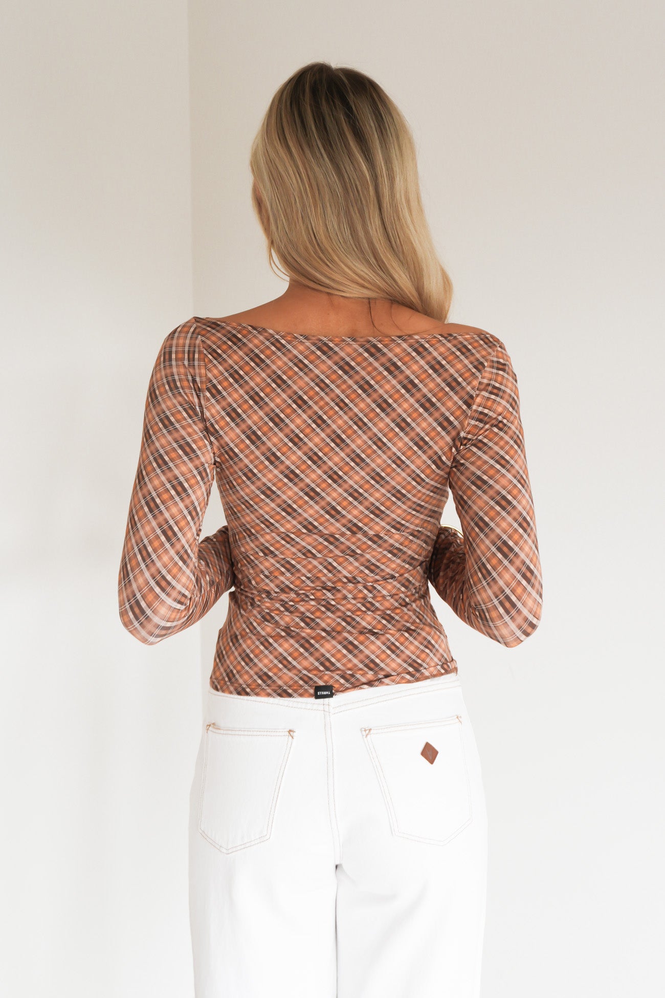 No Vacancy Check Long Sleeve Top Cinnamon