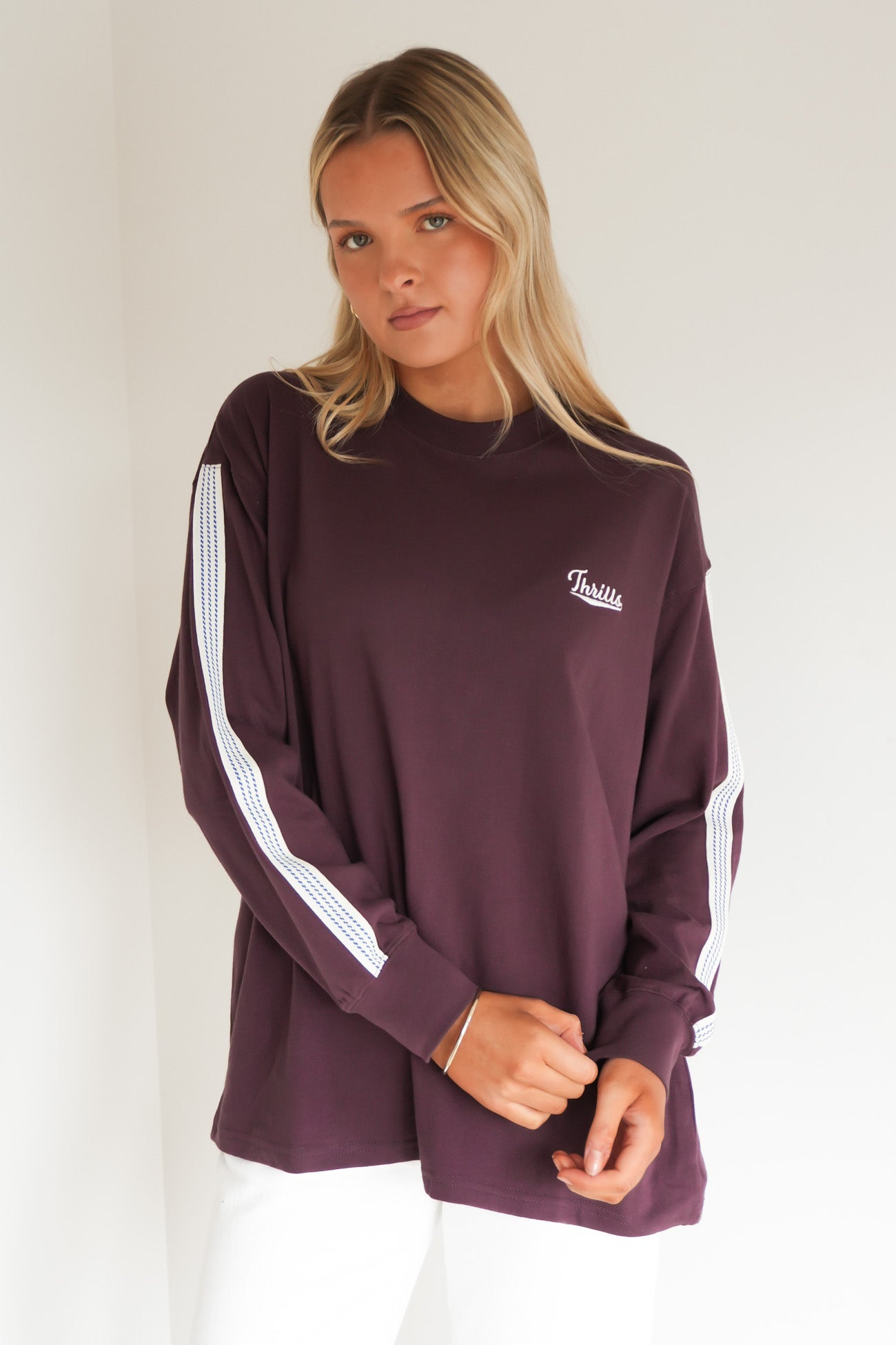 Off Track Long Sleeve Oversized Tee Aubergine