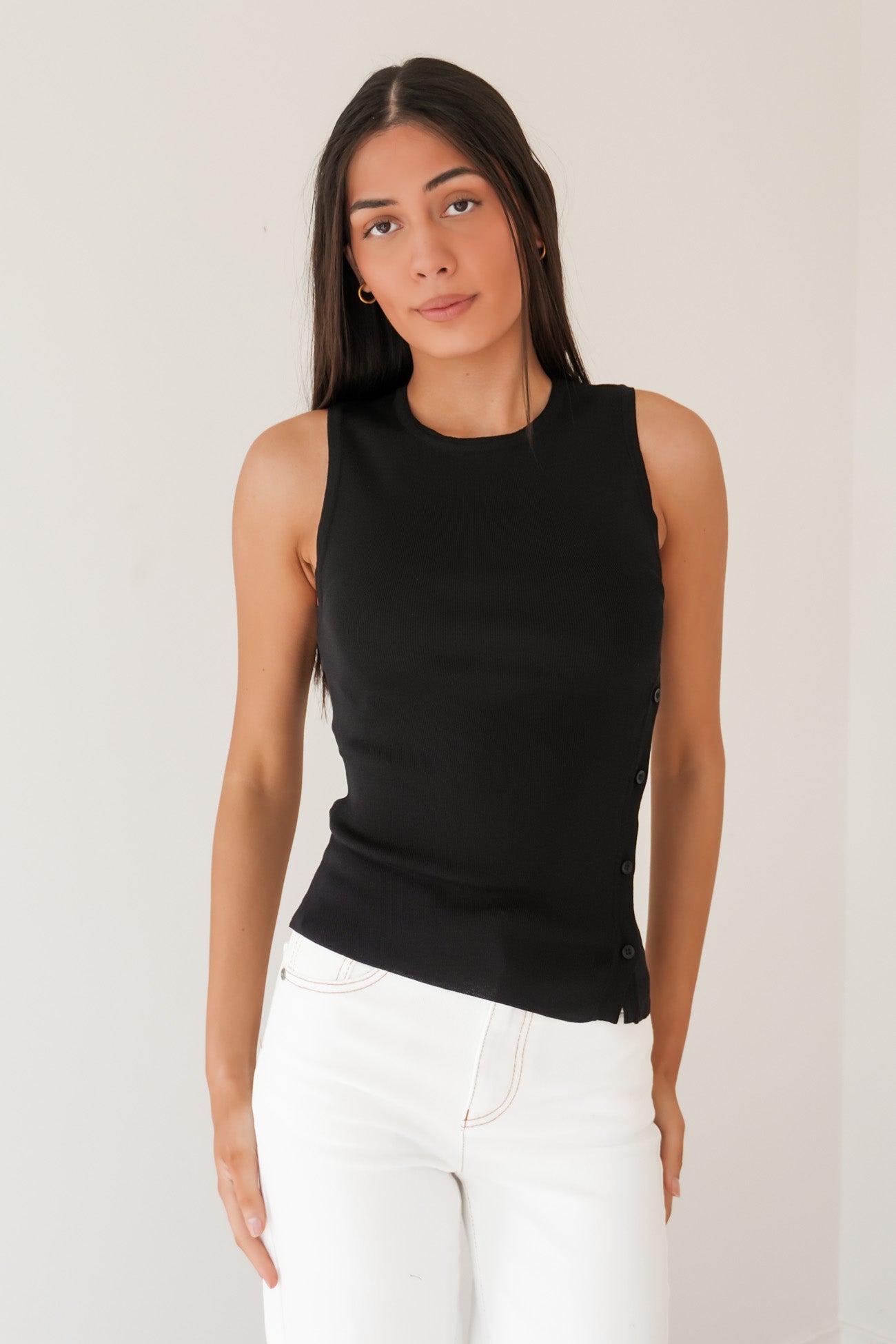 Ollie Button Down Knit Tank Black