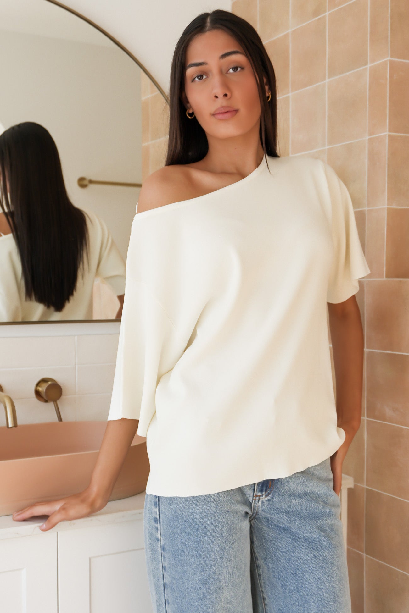 Ollie Off Shoulder Knit Top White