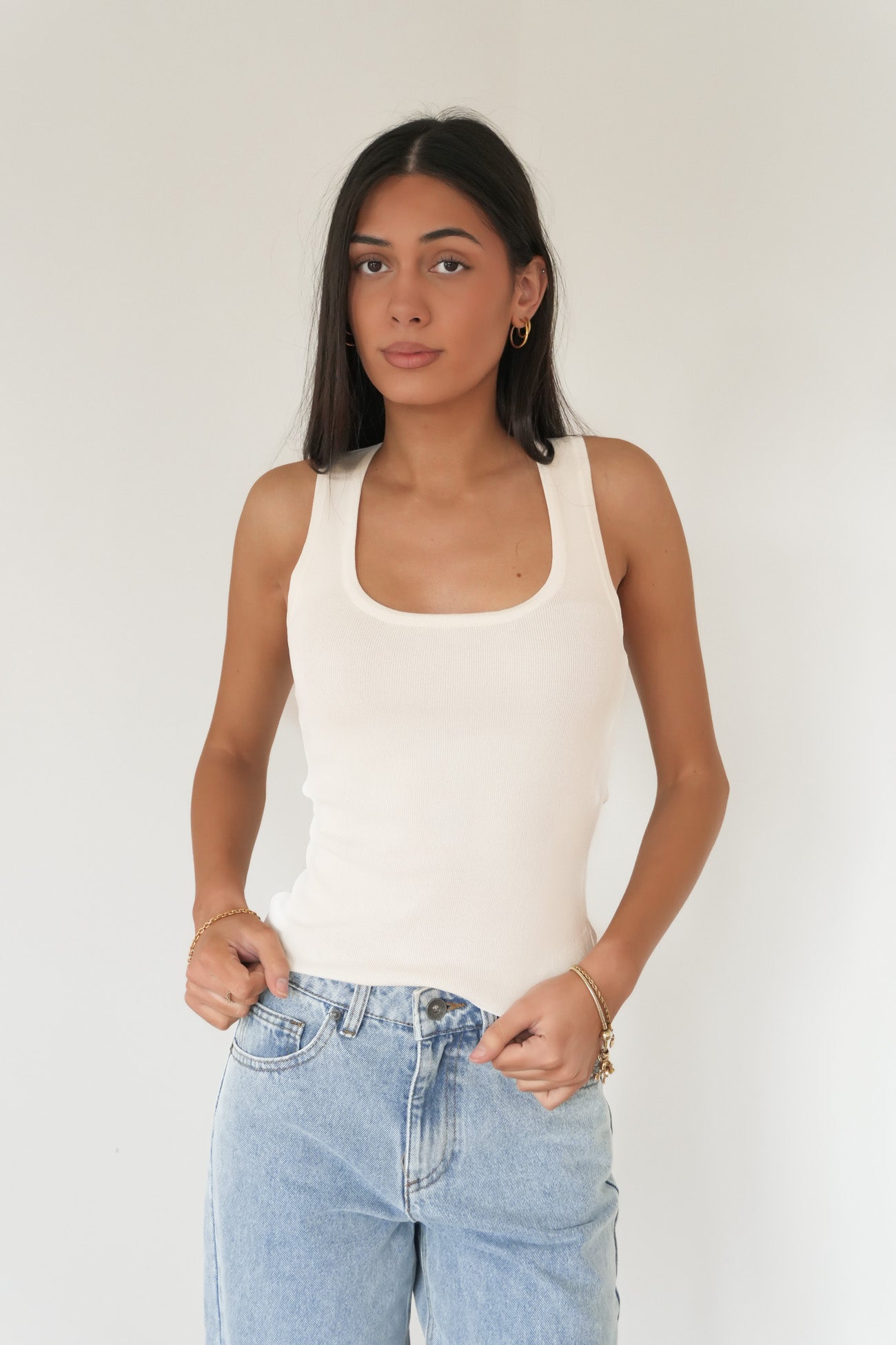 Ollie Scoop Knit Tank White