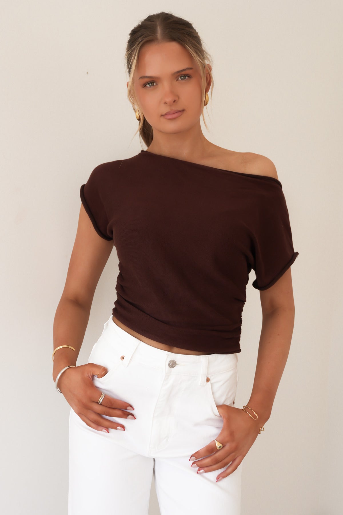 Orla Off The Shoulder Top Brown