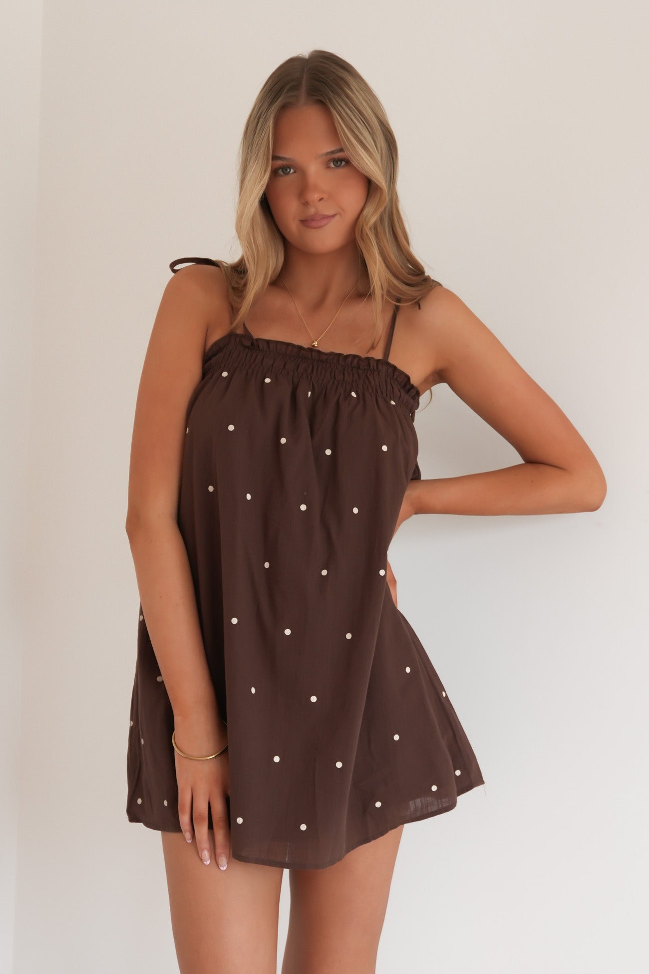 Ostin Mini Dress Chocolate Polka Dot