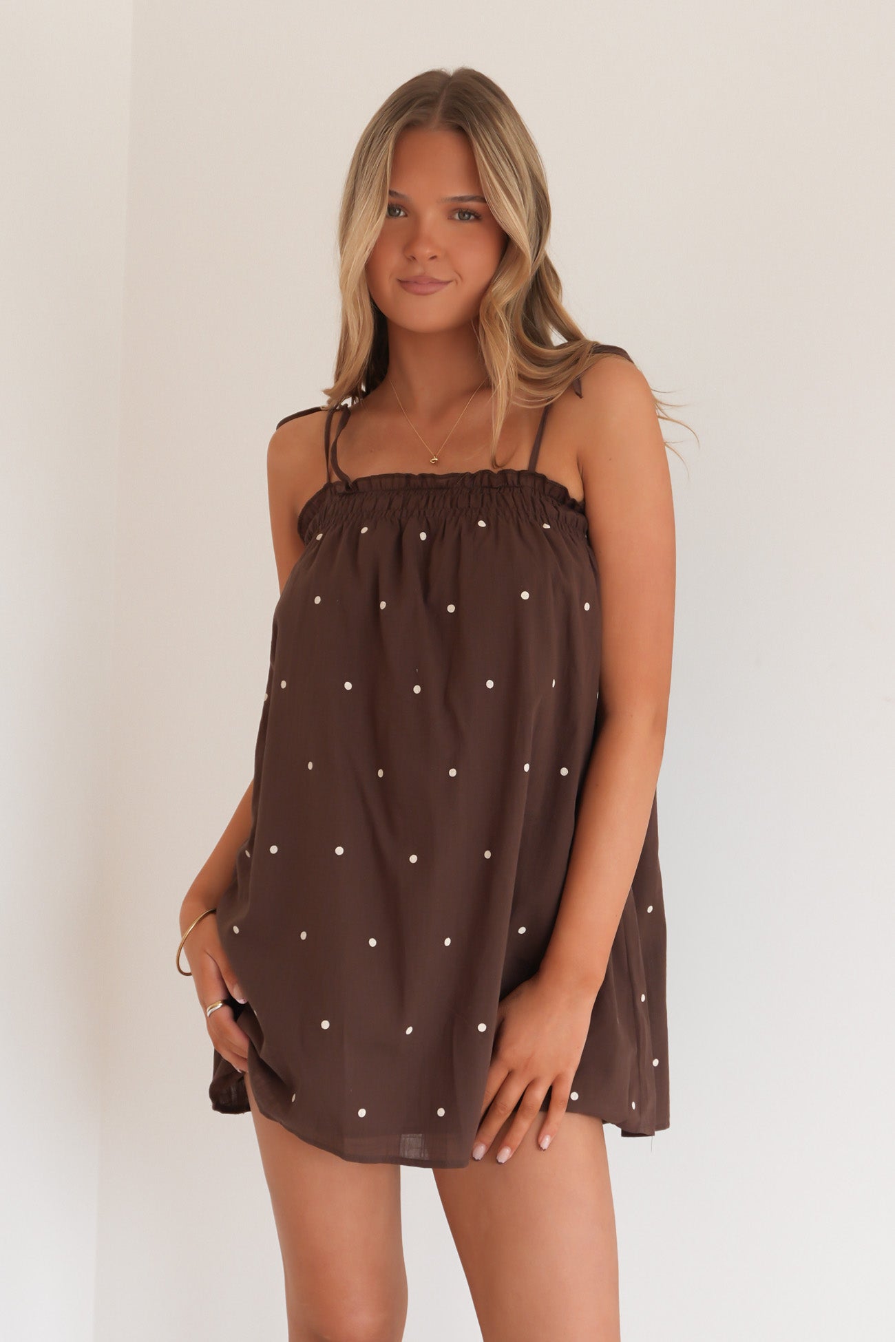 Ostin Mini Dress Chocolate Polka Dot