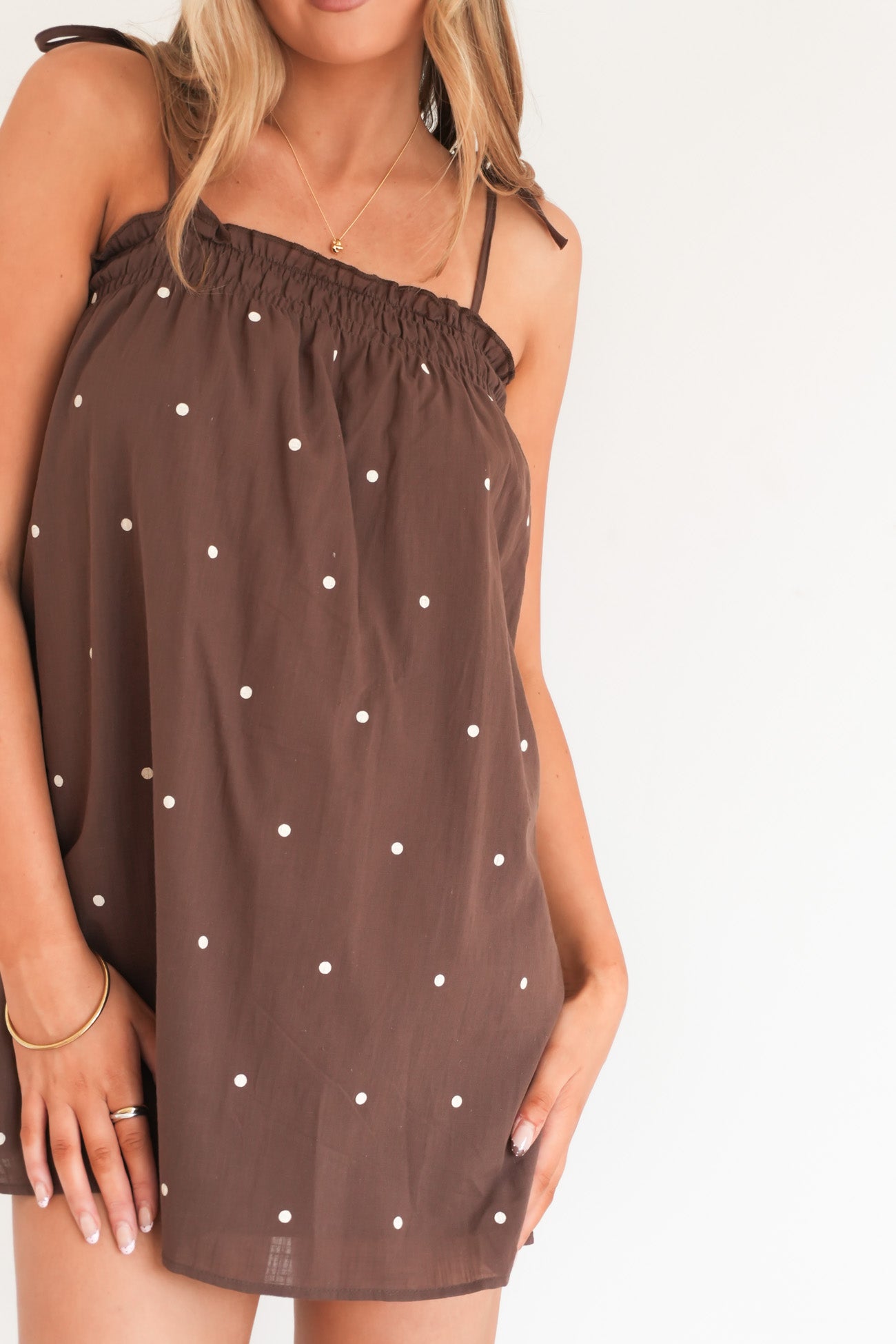 Ostin Mini Dress Chocolate Polka Dot