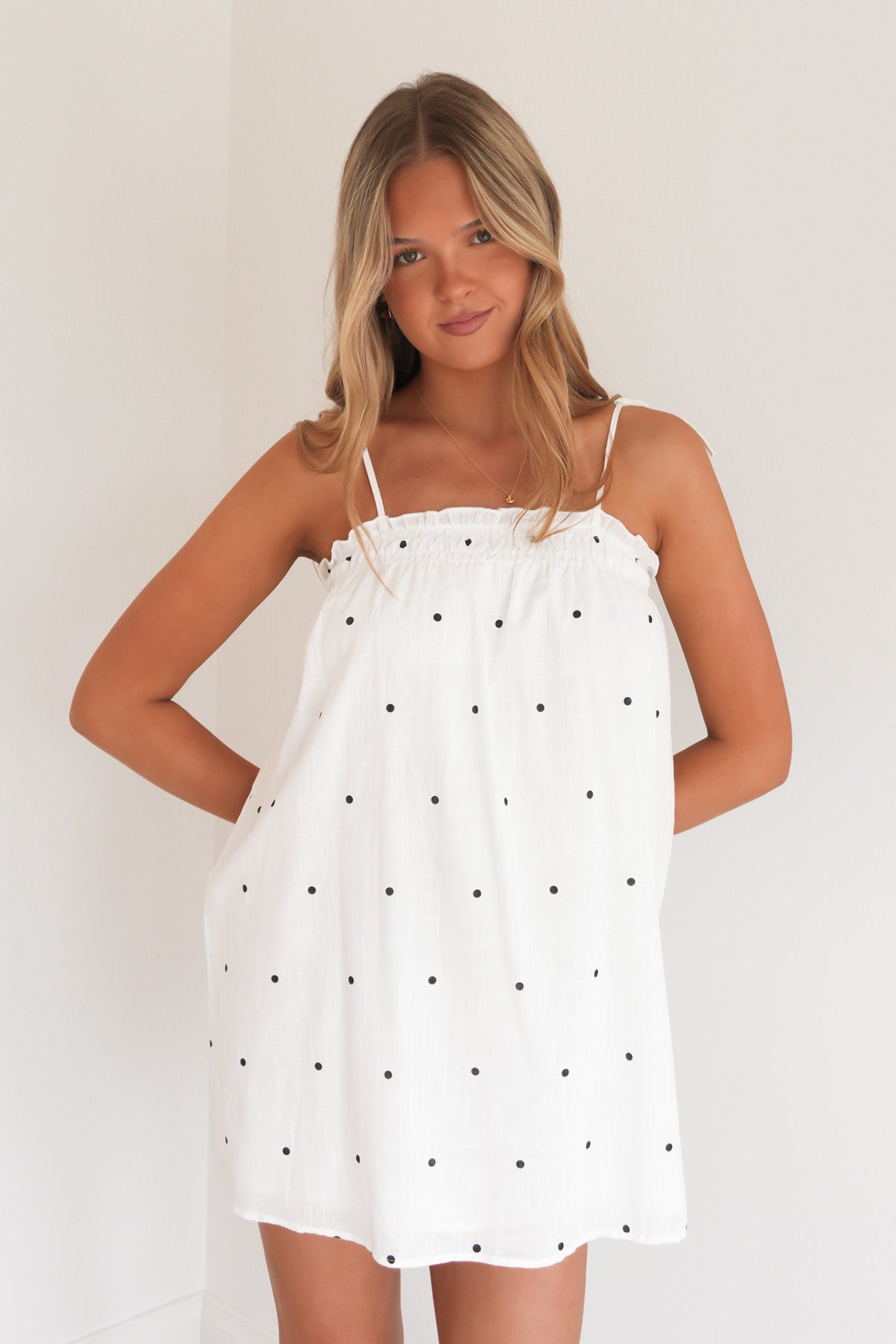 Ostin Mini Dress White Polka Dot