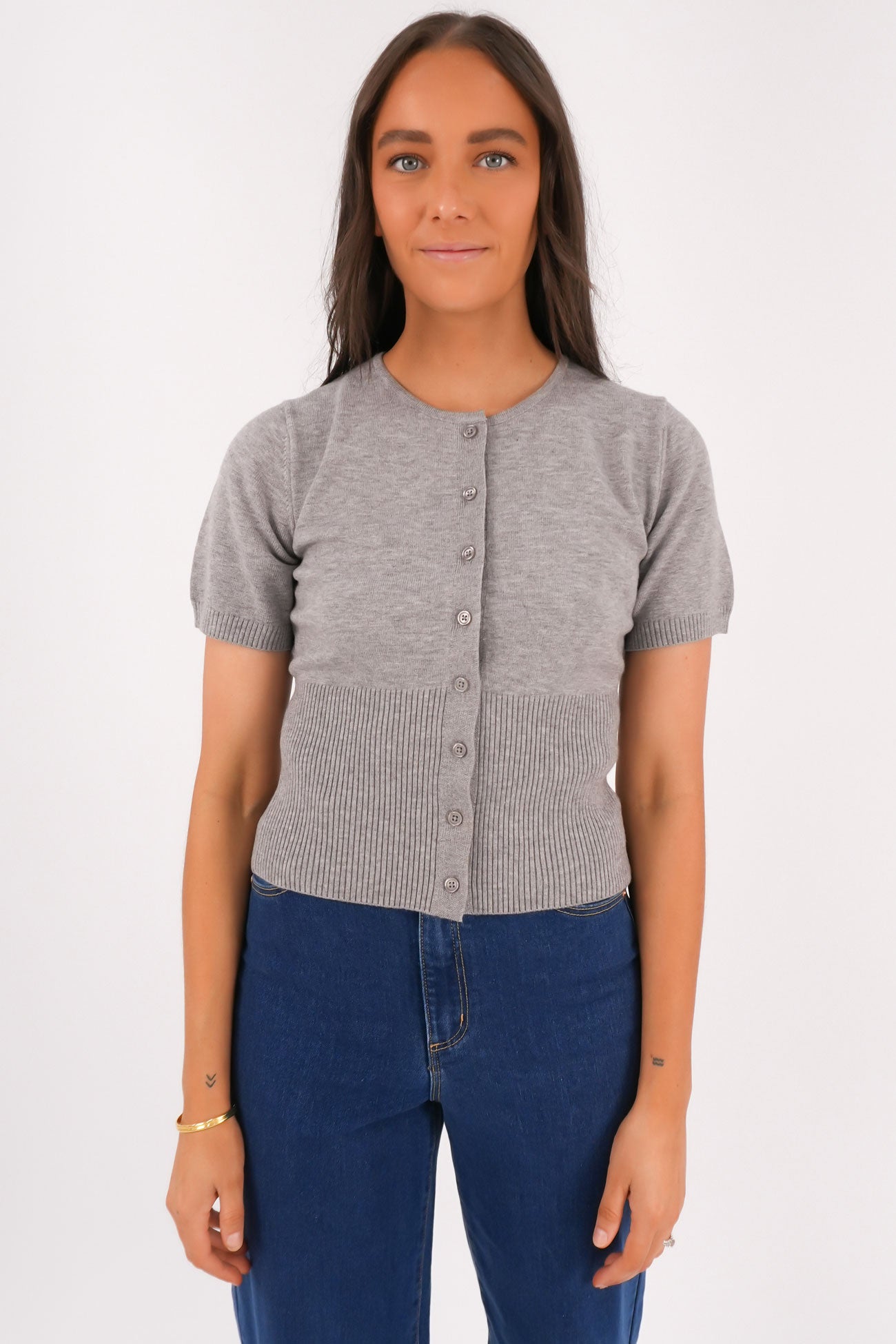 Patricia Short Sleeve Cardigan Grey Marle