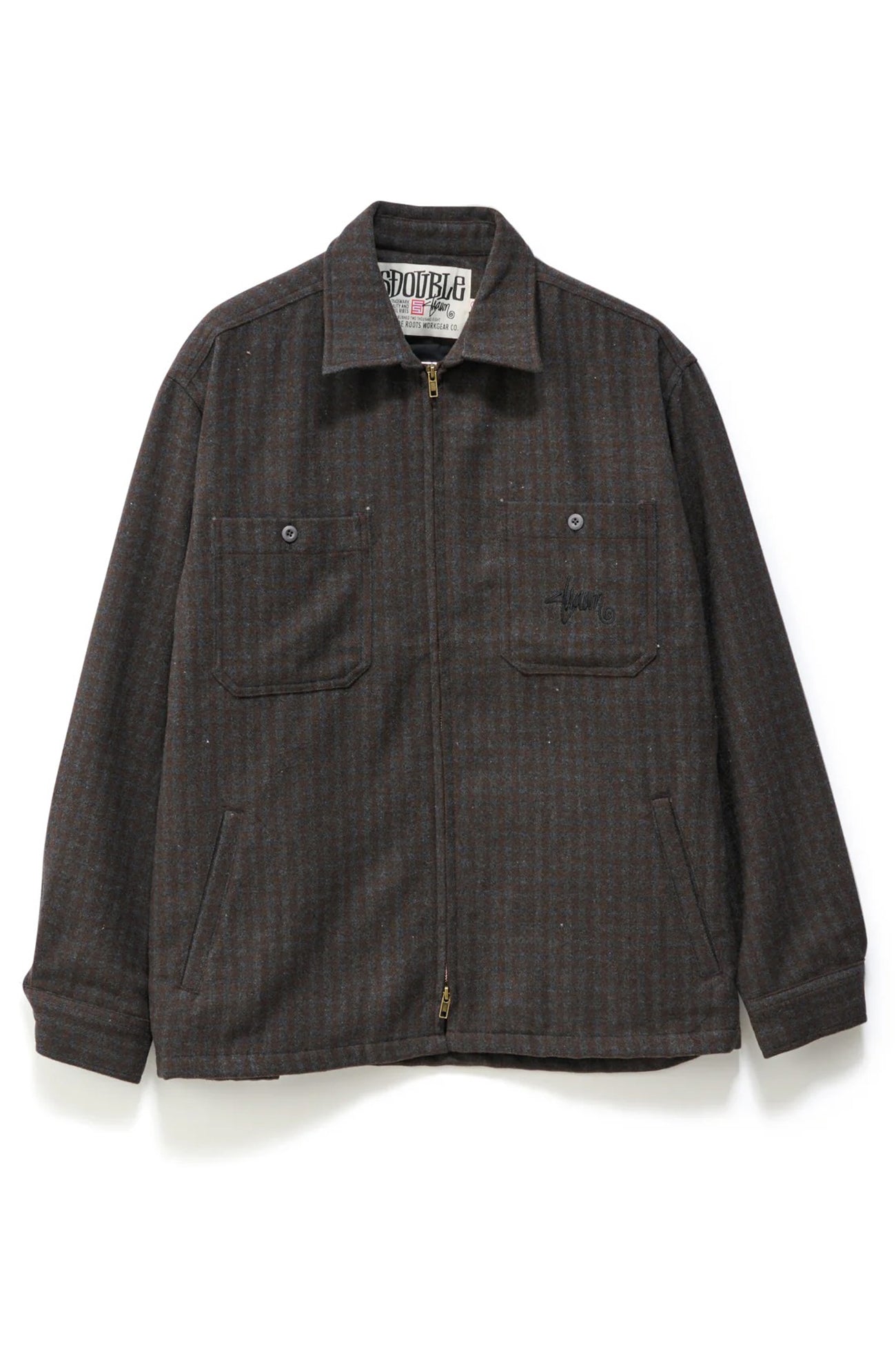 Plaid-Zip-Thru-Long-Sleeve-Shirt-Brown-fjpg
