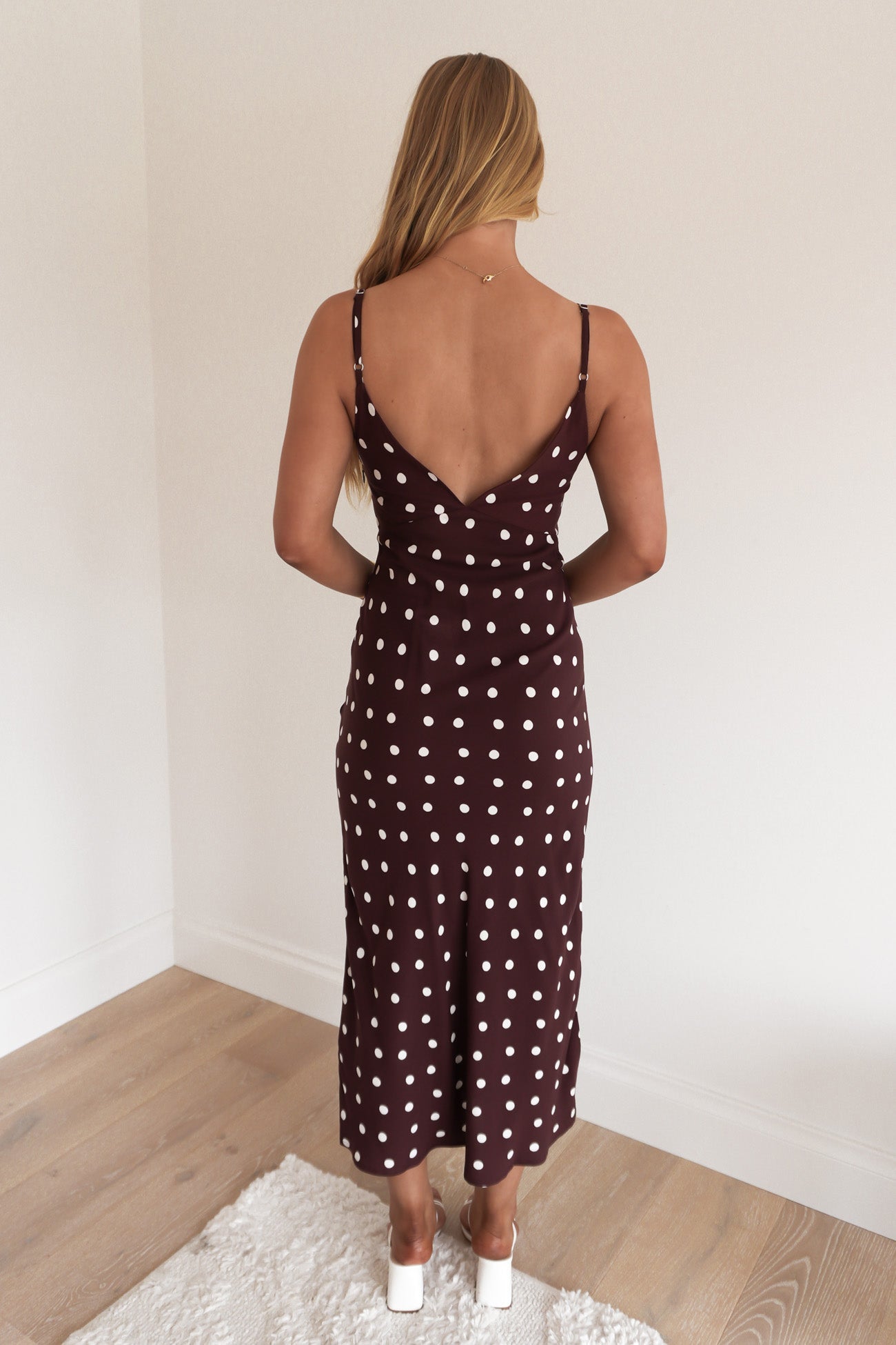 Polka Dot Bias Midi Dress Cafe