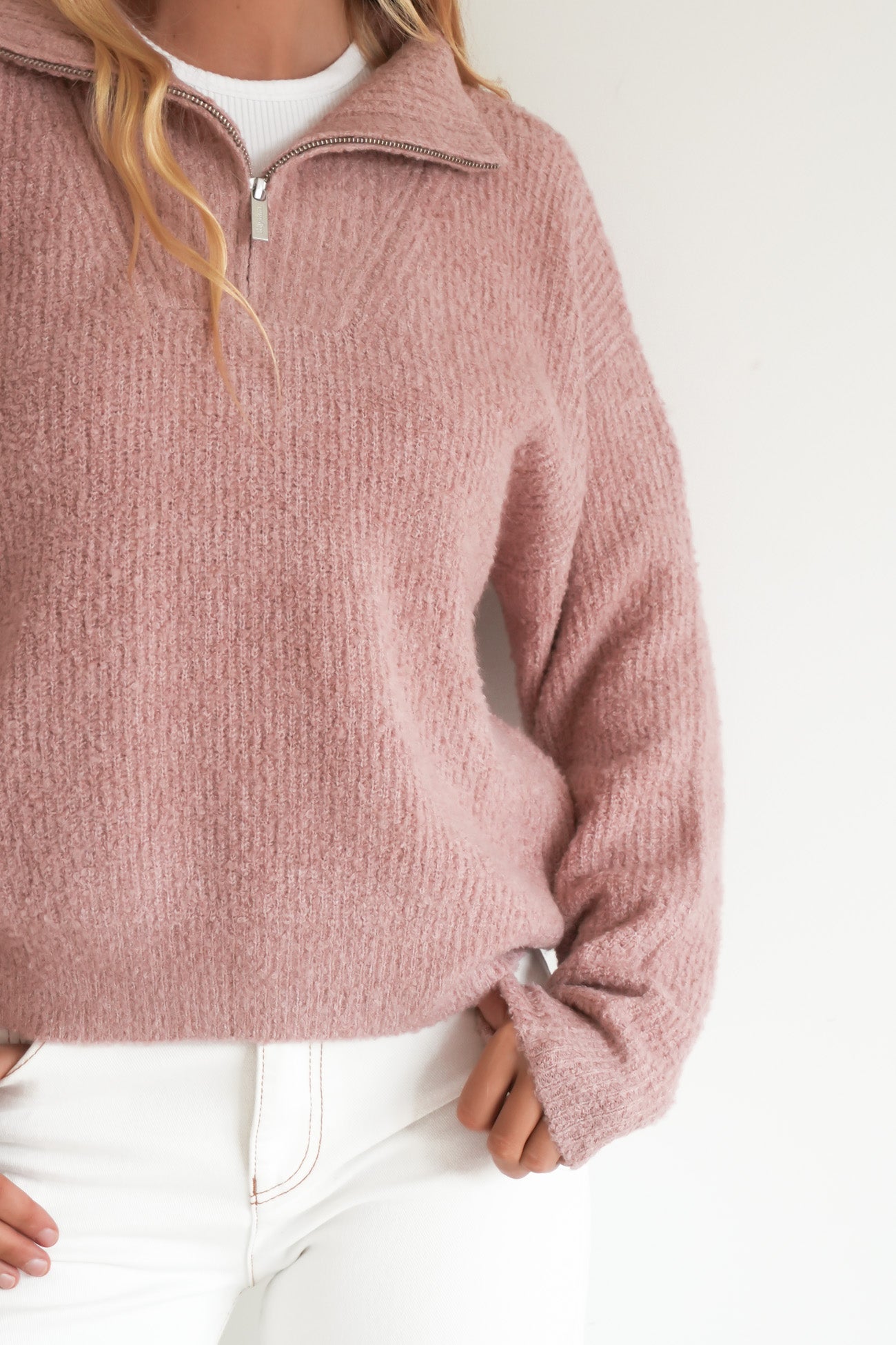 Quinn Zip Knit Pink