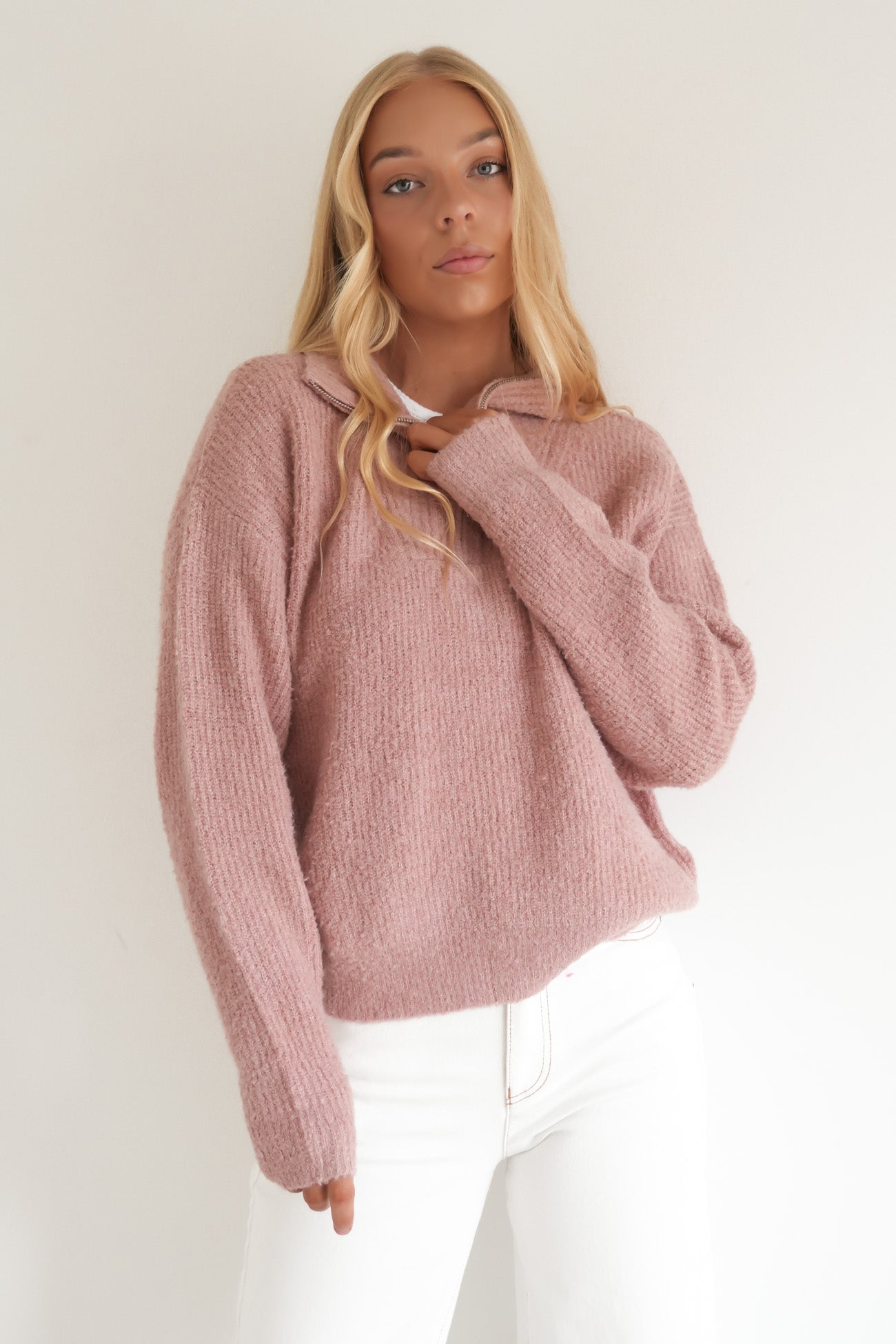 Quinn Zip Knit Pink