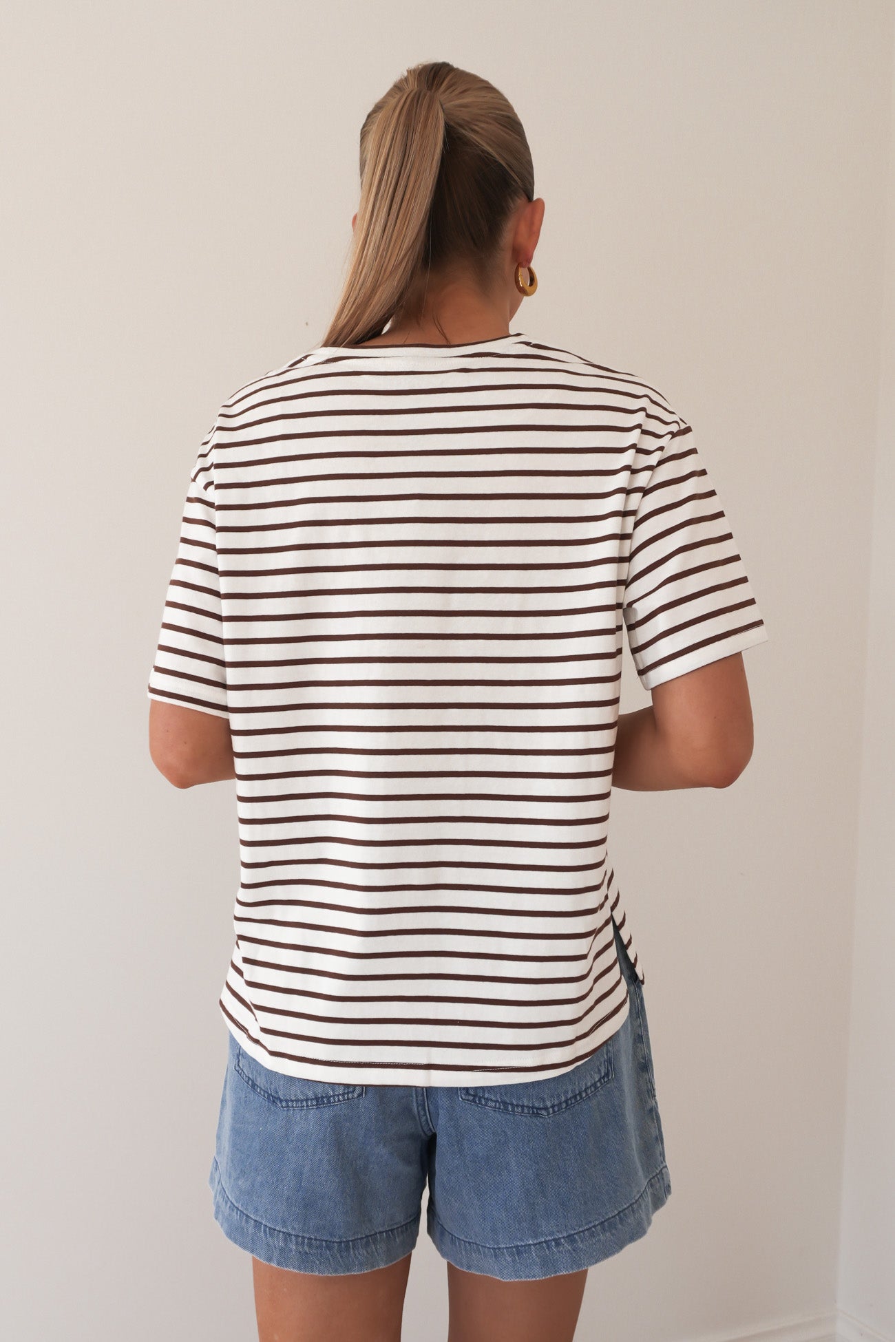 Relax Boxy Tee Chocolate White Stripe