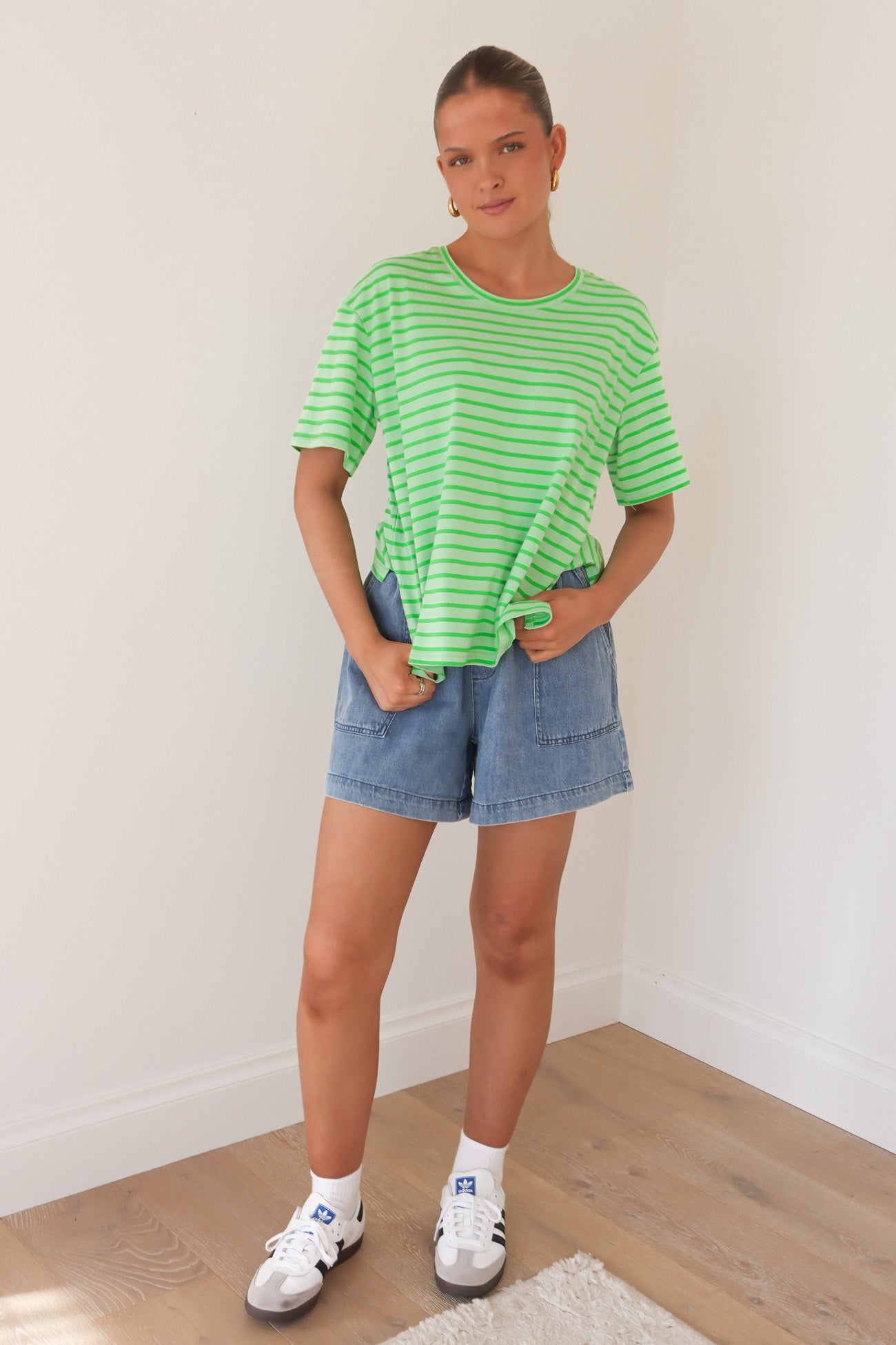 Relax Boxy Tee Green Stripe