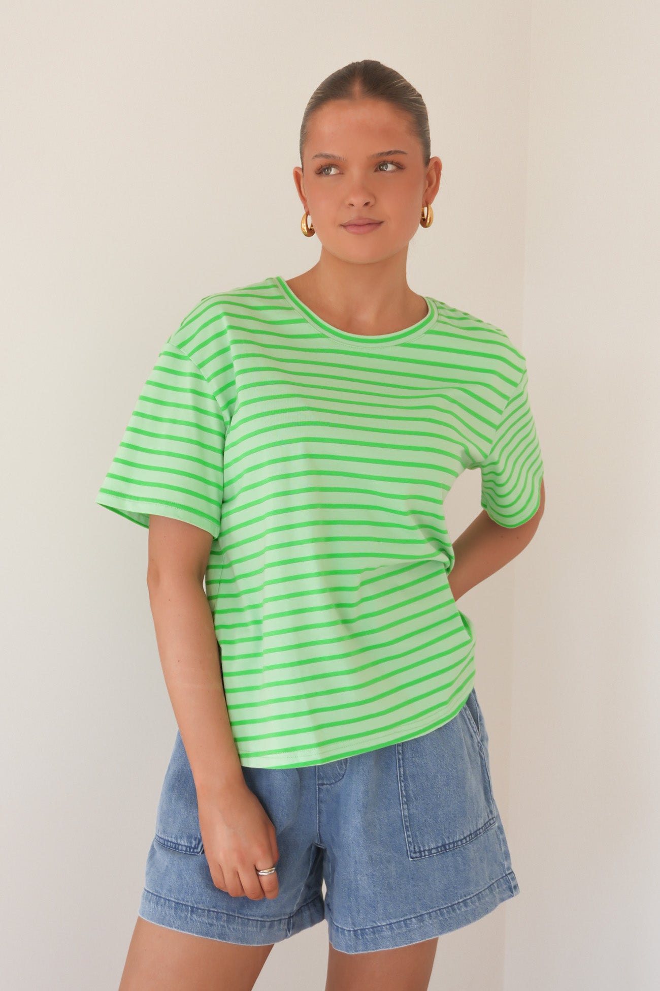 Relax Boxy Tee Green Stripe