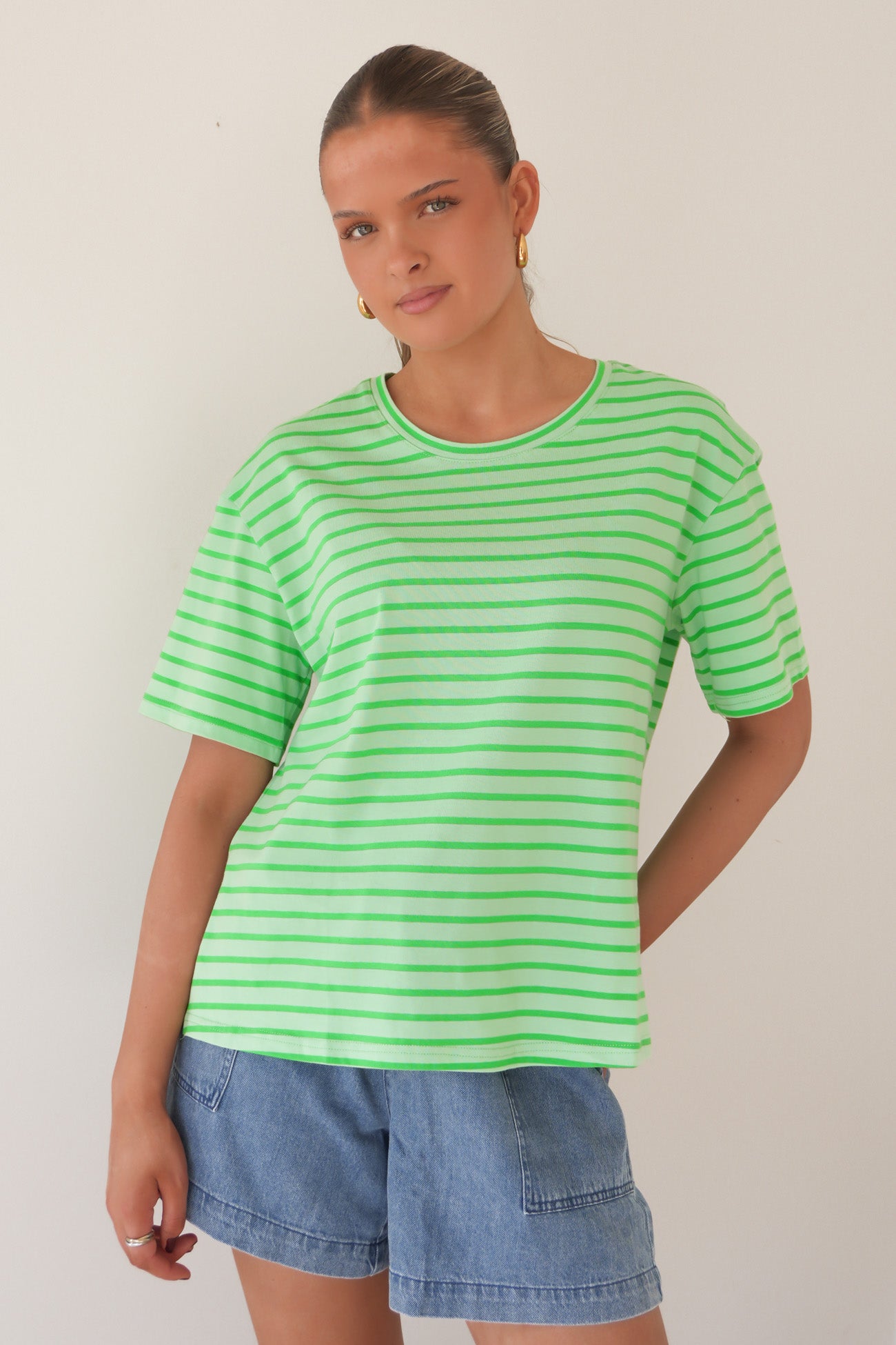 Relax Boxy Tee Green Stripe