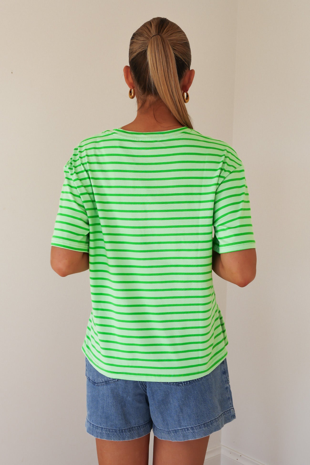 Relax Boxy Tee Green Stripe