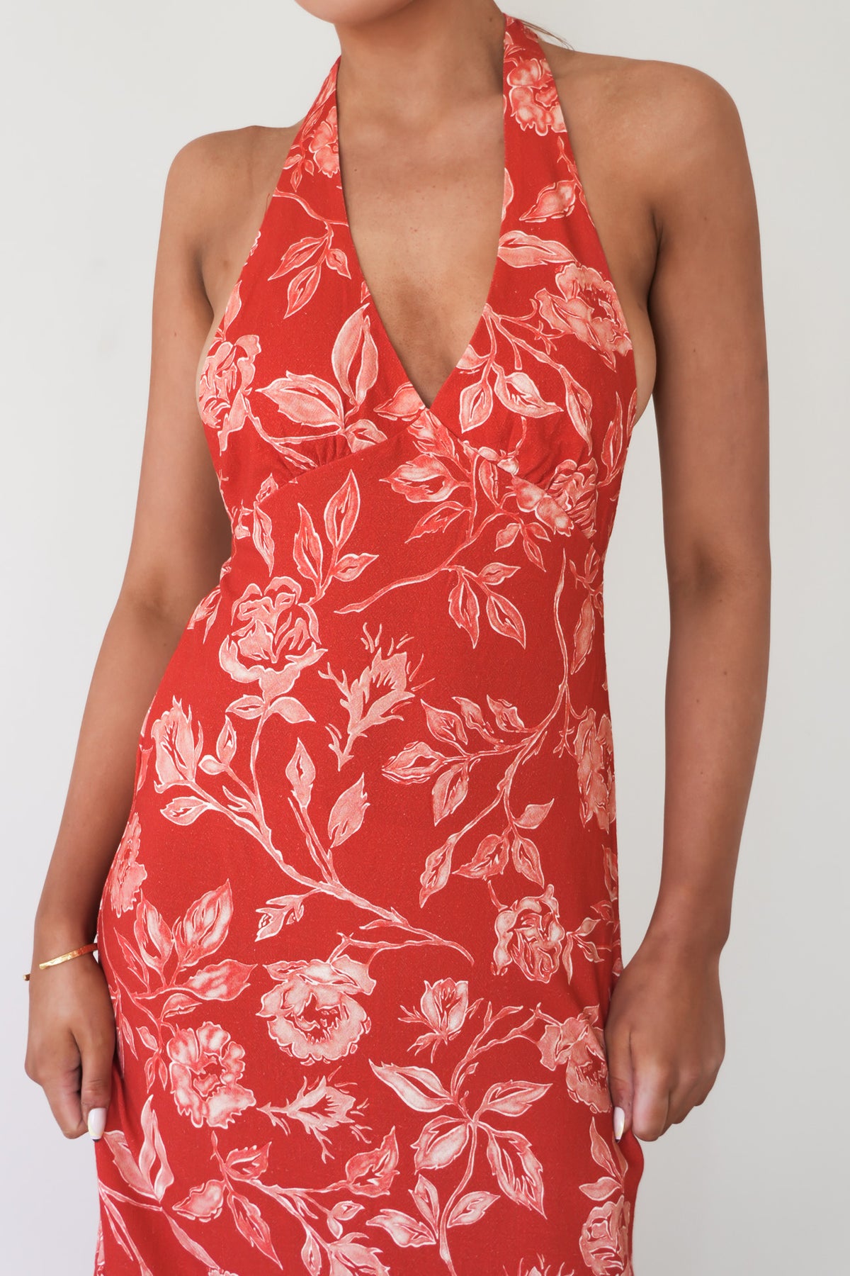 Rosalie Floral Halter Neck Maxi Dress Rose