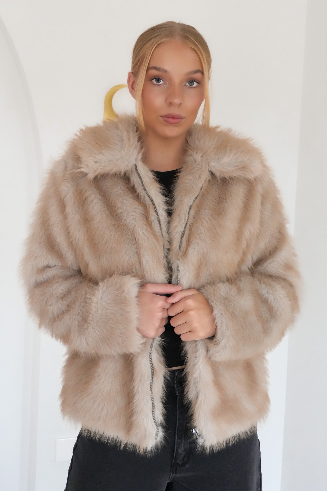 Sable Faux Zip Coat Multicoloured