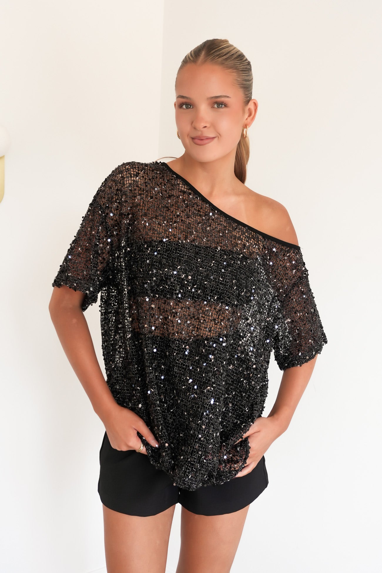 Samantha Sequin Tee Black