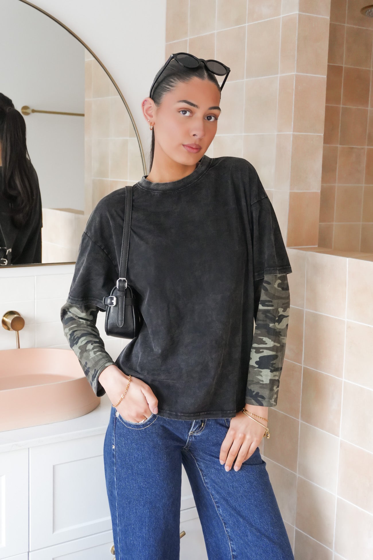 Shakira Long Sleeve Tee Black Acid Camo