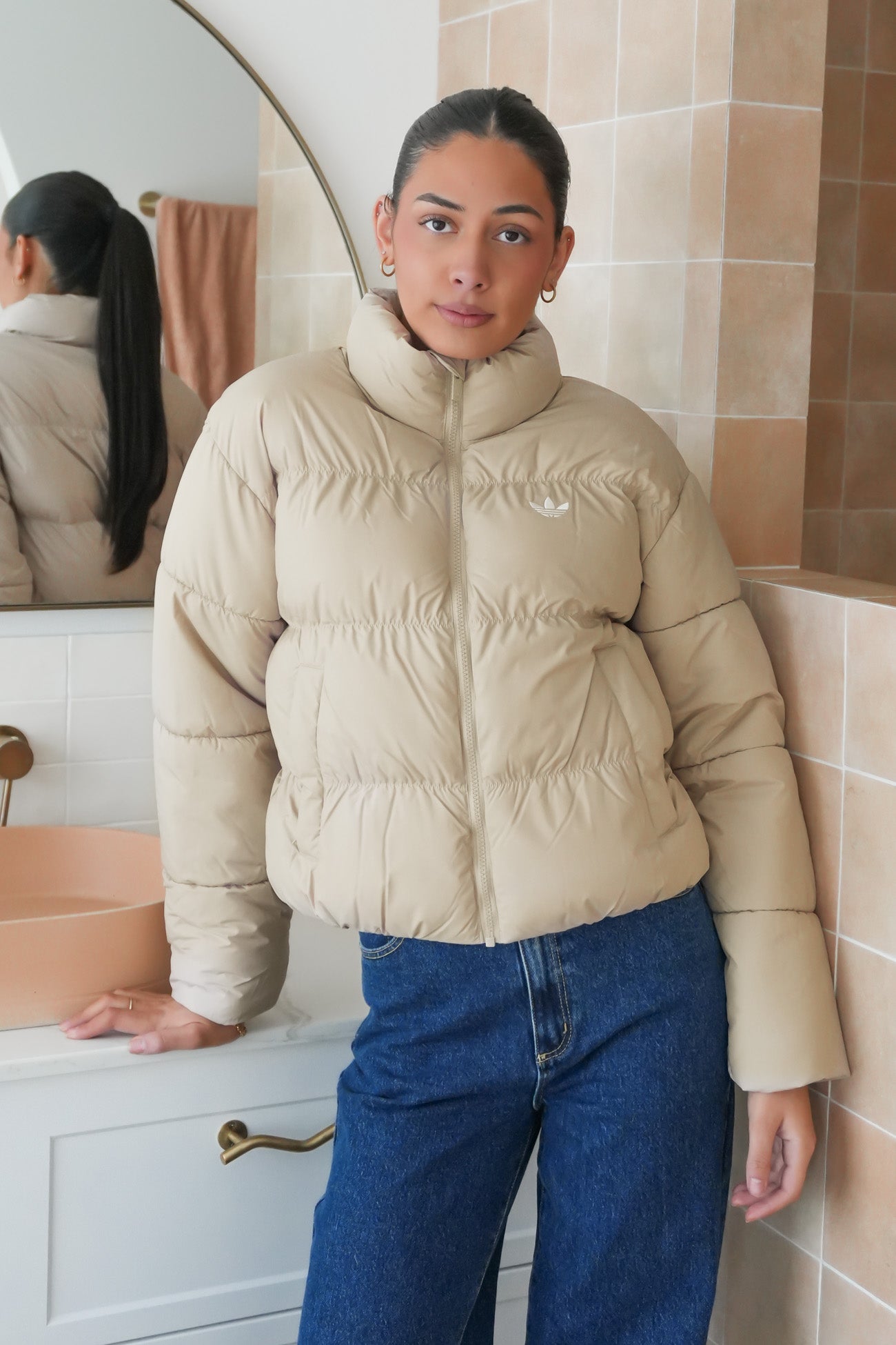 Short Padded Jacket Khaki Three