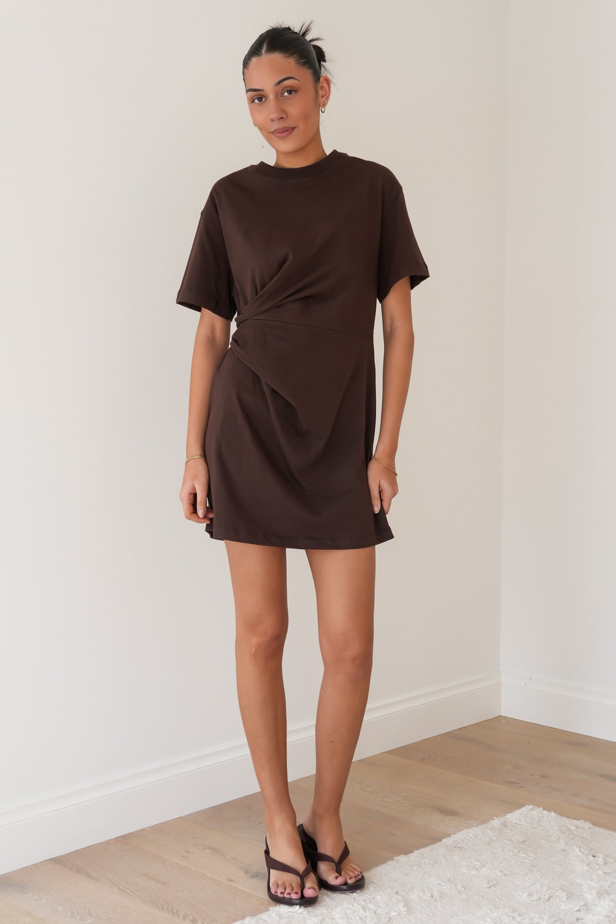 Soho Fold Over Mini Dress Chocolate