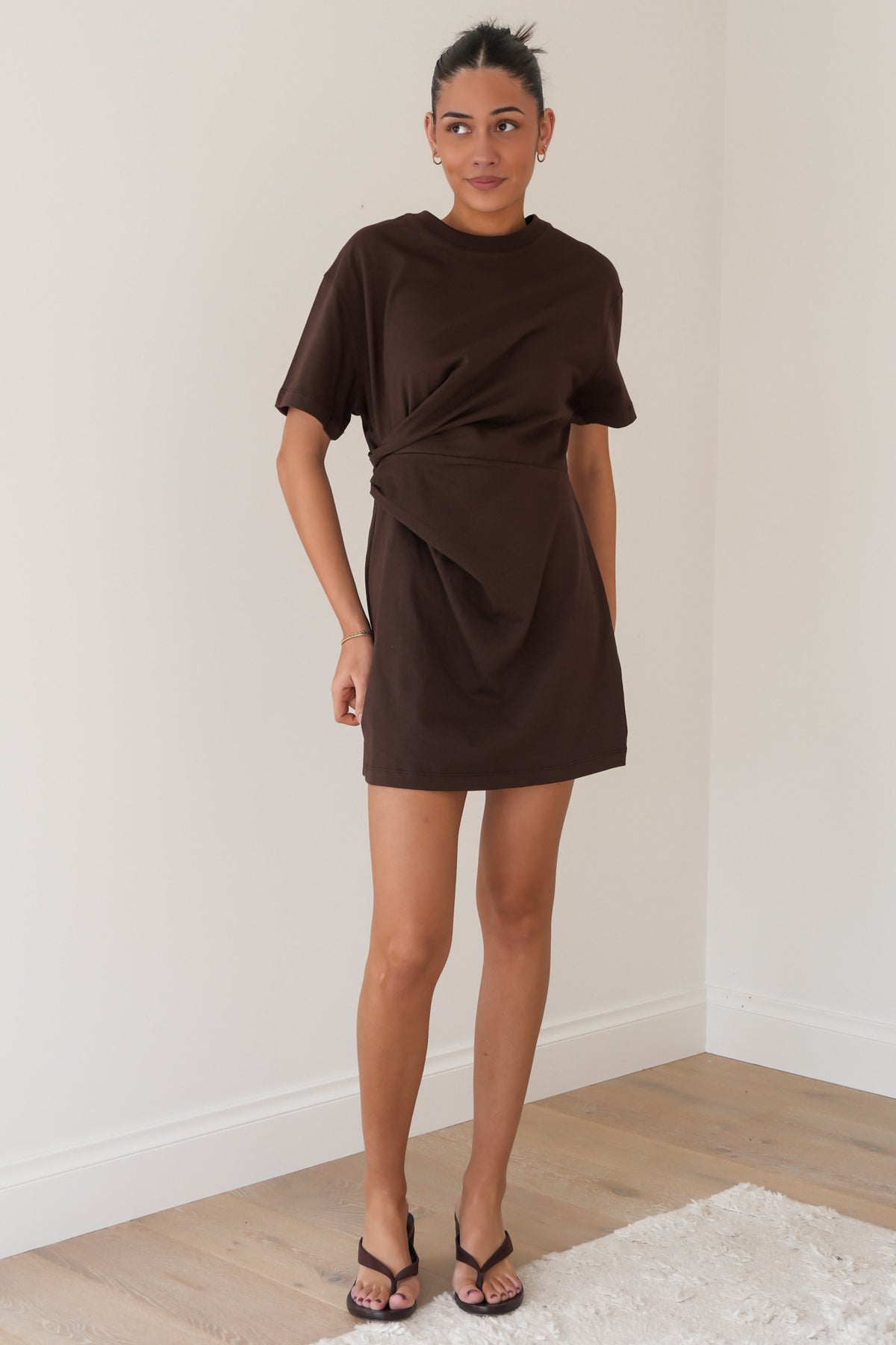 Soho Fold Over Mini Dress Chocolate