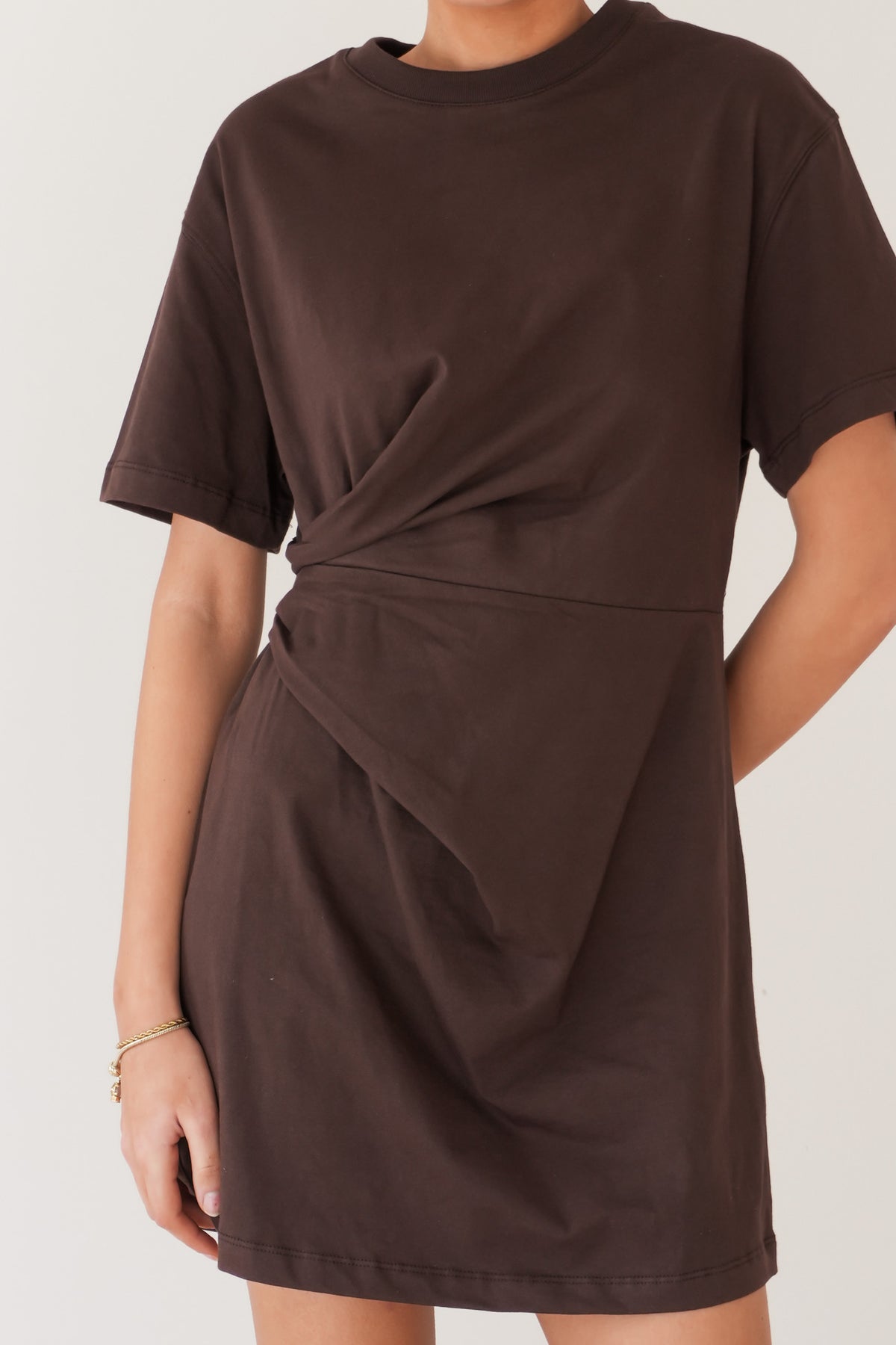 Soho Fold Over Mini Dress Chocolate