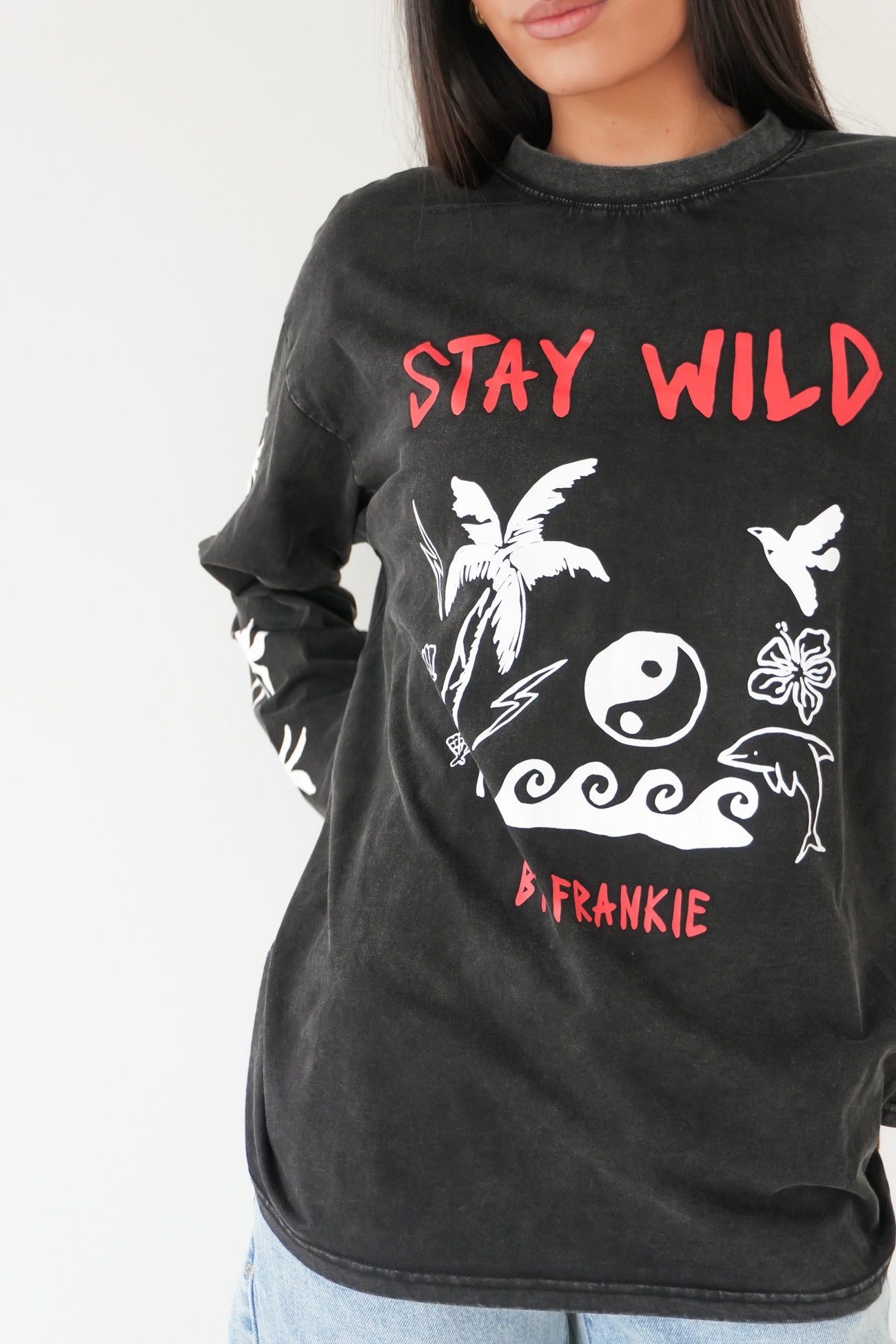 Stay Wild Long Sleeve Tee Black Acid