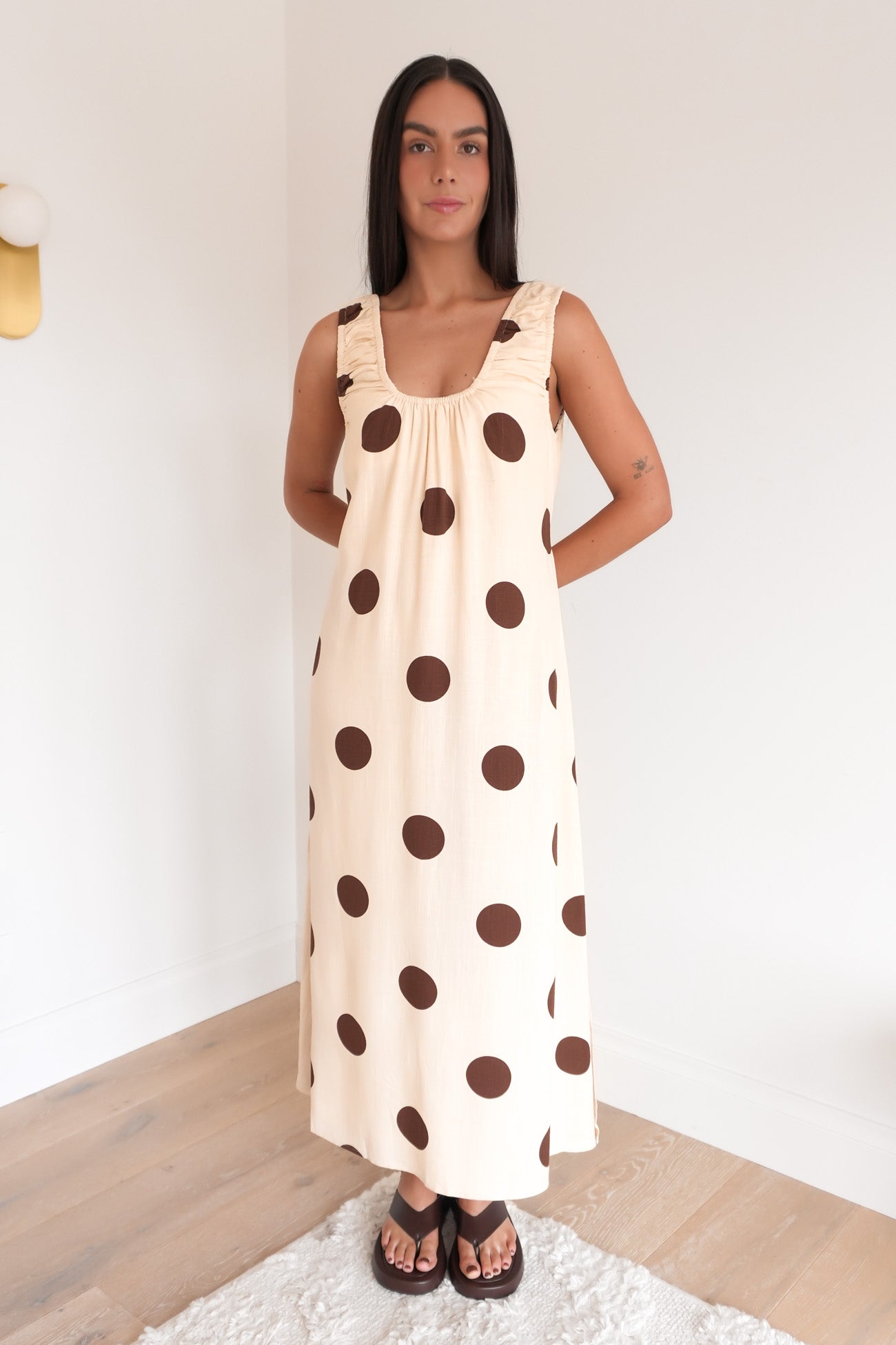 Jaymi Midi Dress Cream Polka Dot