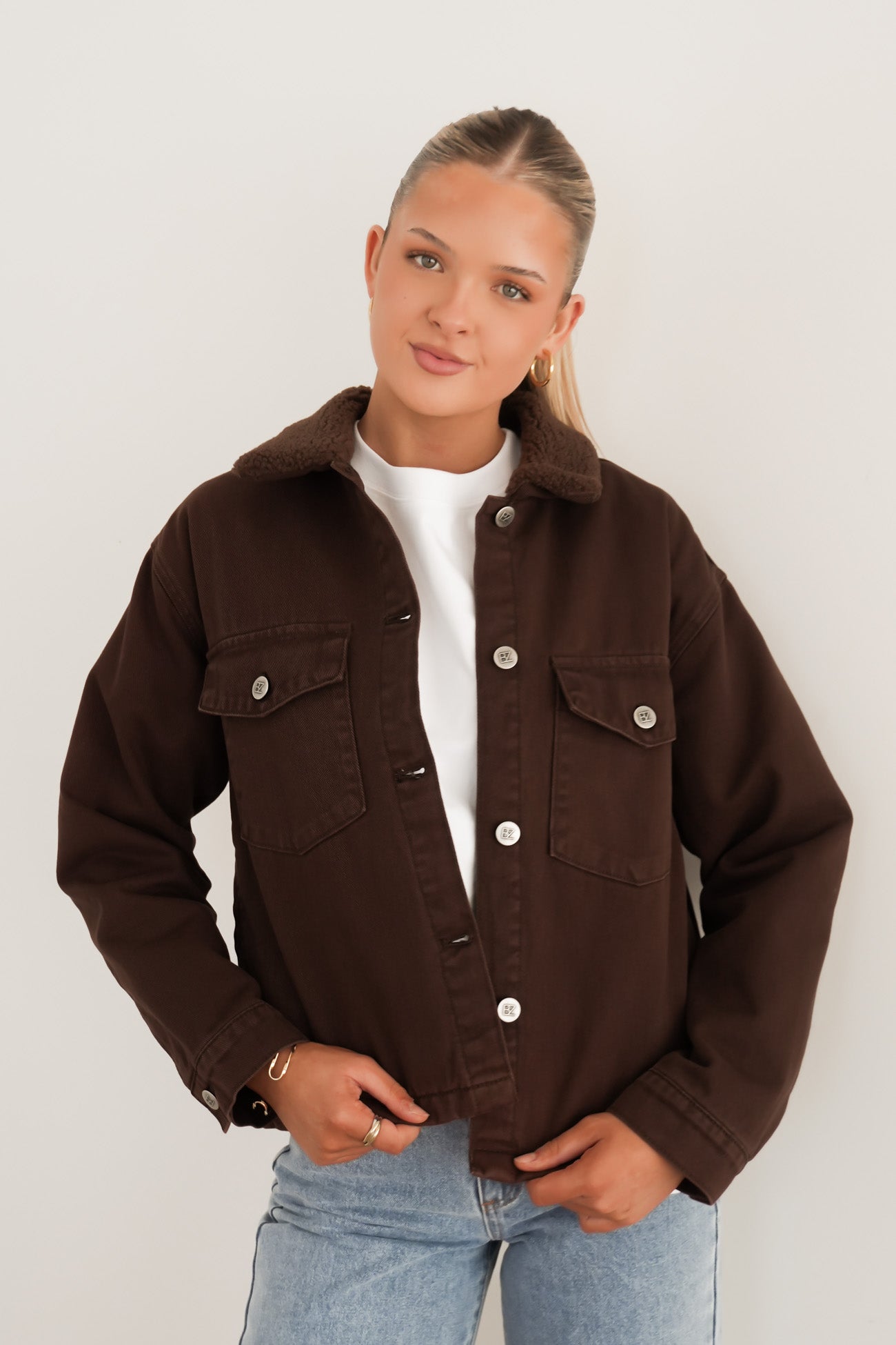 Sutton Denim Sherpa Jacket Chocolate