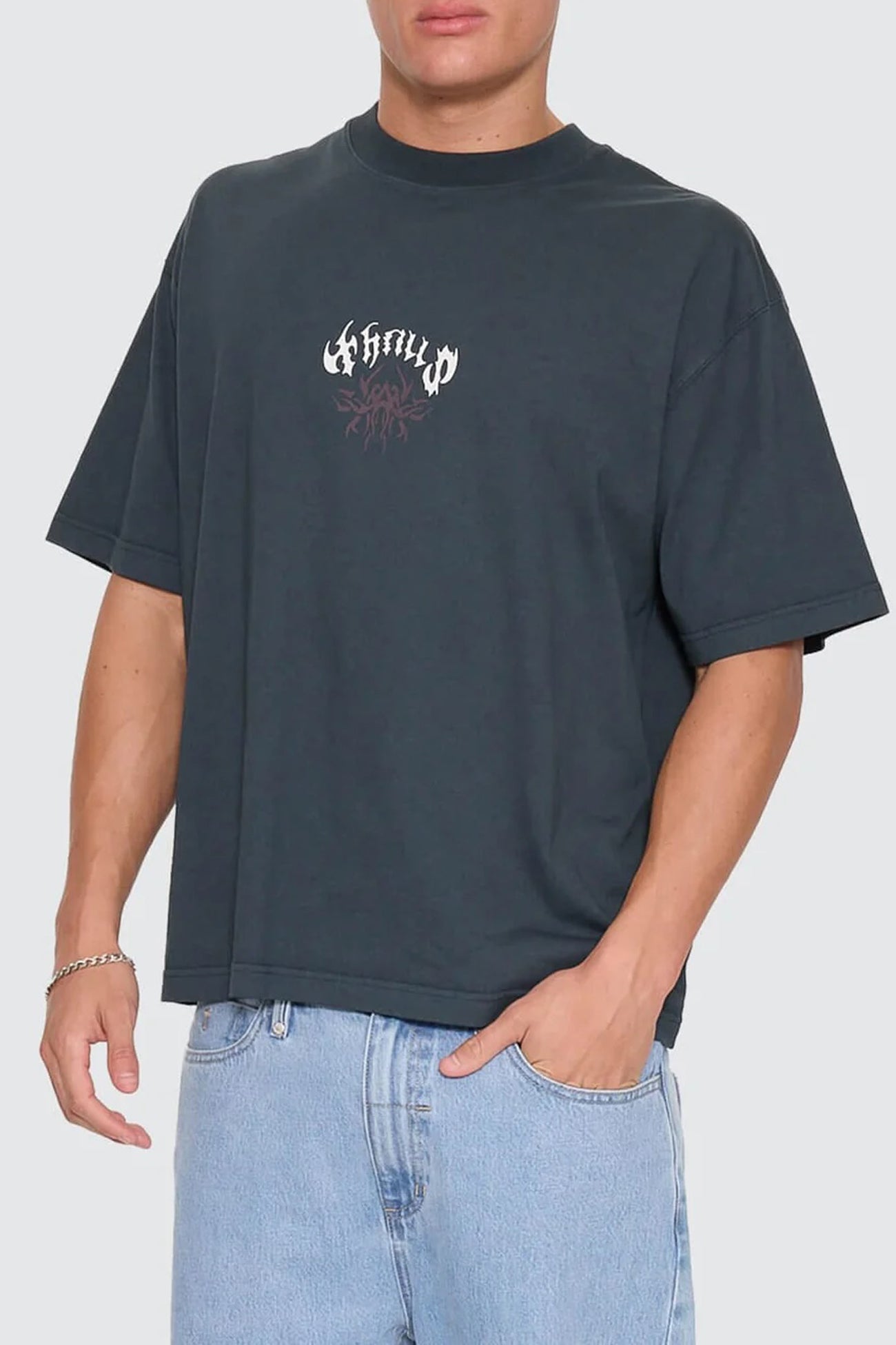 Stagger Oversize Box Crop Tee Petrol