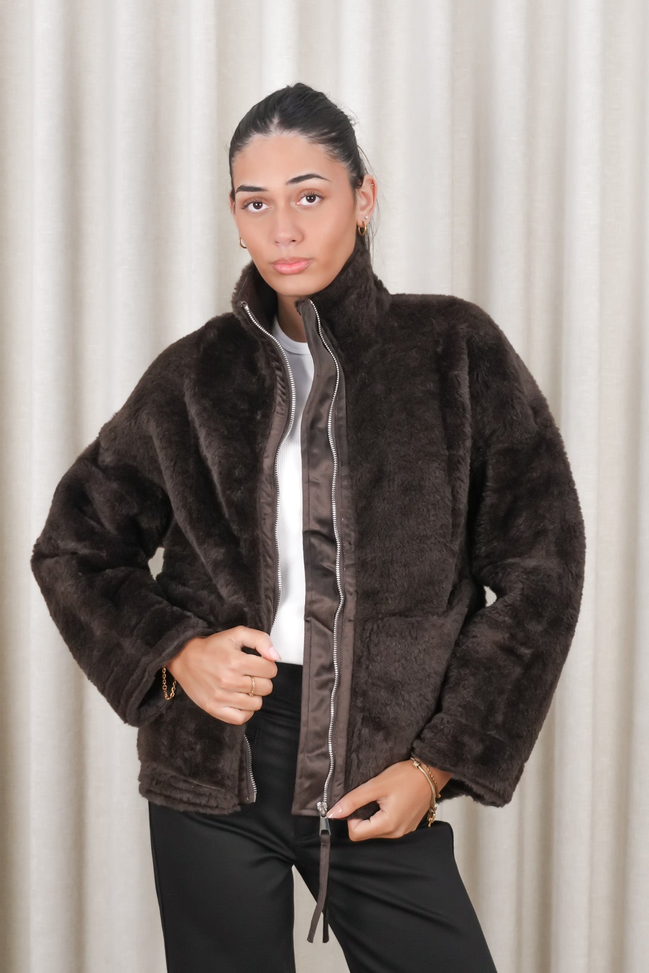 Tayce Teddy Jacket Chocolate