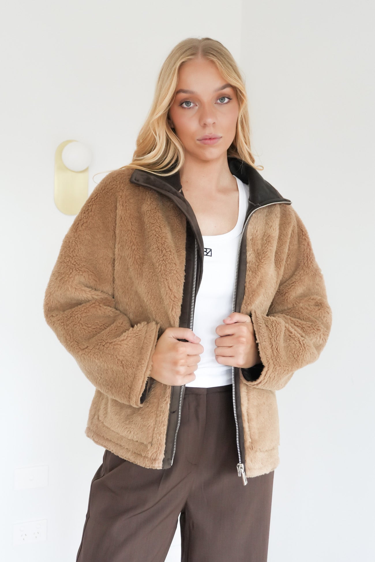 Tayce Teddy Jacket Tan