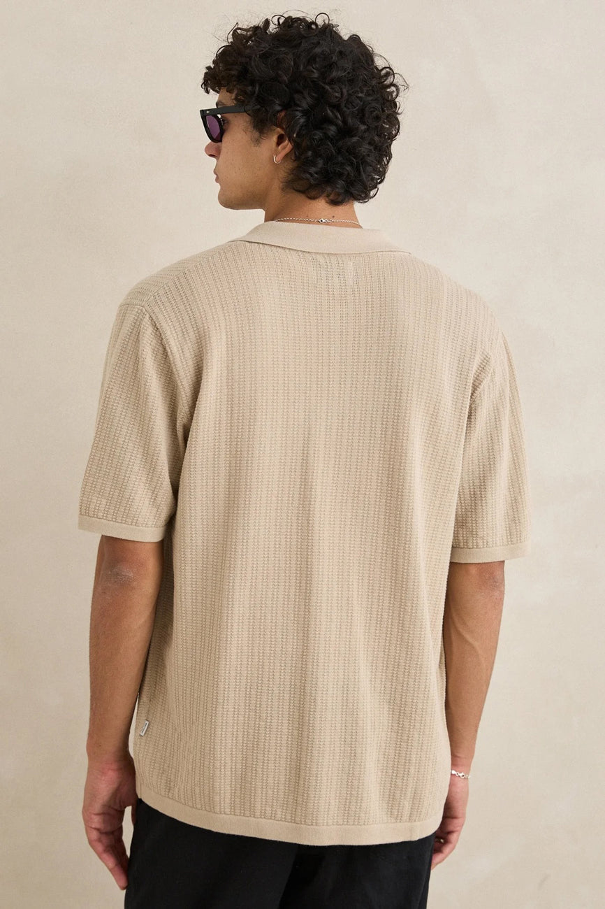 Textured Knit Short Sleeve Shirt Stone