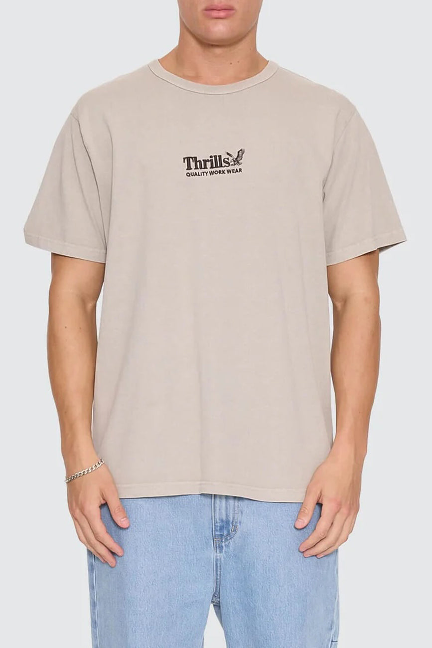 Thrills Workwear Embro Merch Tee Pumice Stone