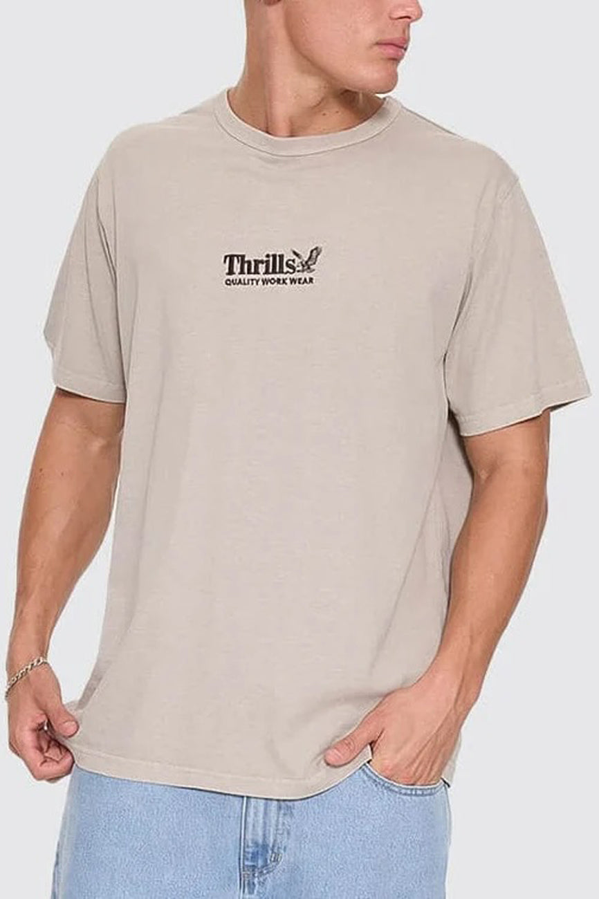 Thrills Workwear Embro Merch Tee Pumice Stone
