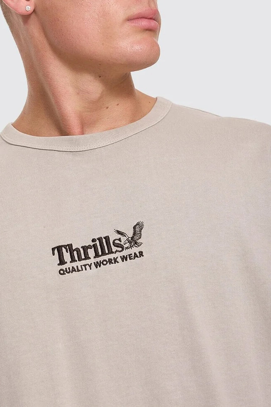 Thrills Workwear Embro Merch Tee Pumice Stone